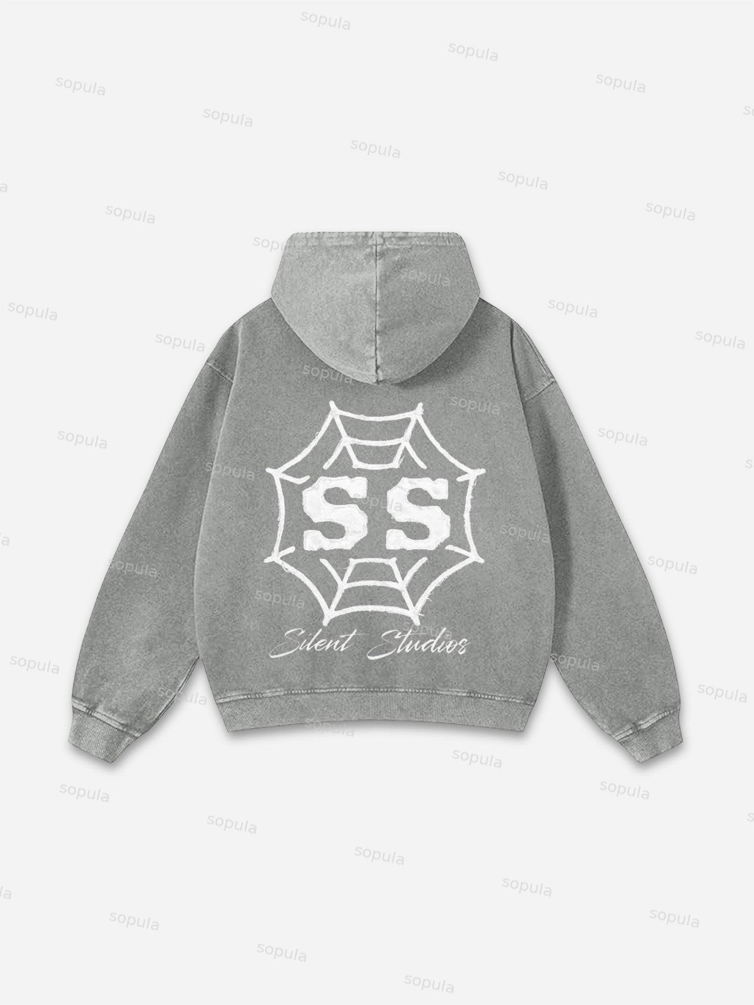 Sopula Vintage Move In Silence Graphic Acid Washed Oversized Hoodie Product Image