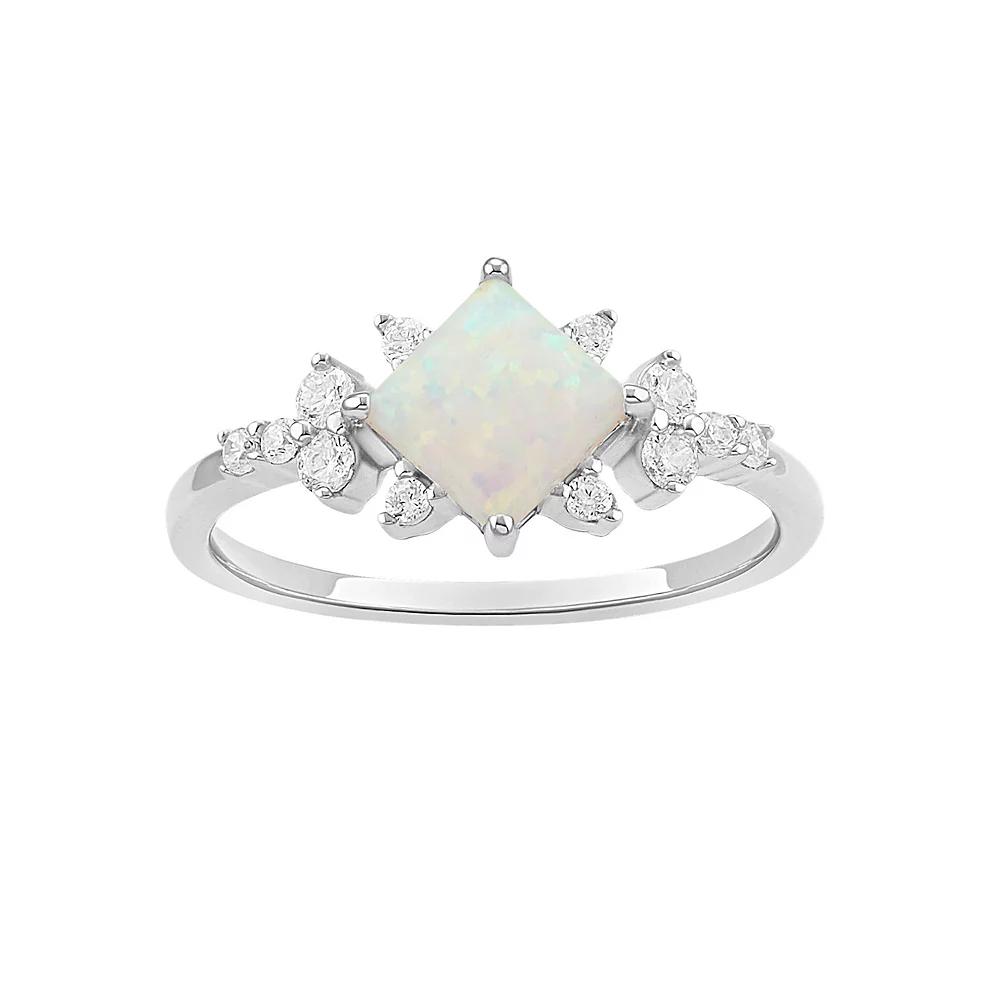 PRIMROSE Sterling Silver Opal & Cubic Zirconia Square Center Stone Ring, Women's, Size: 7, Sterling Silver White Product Image