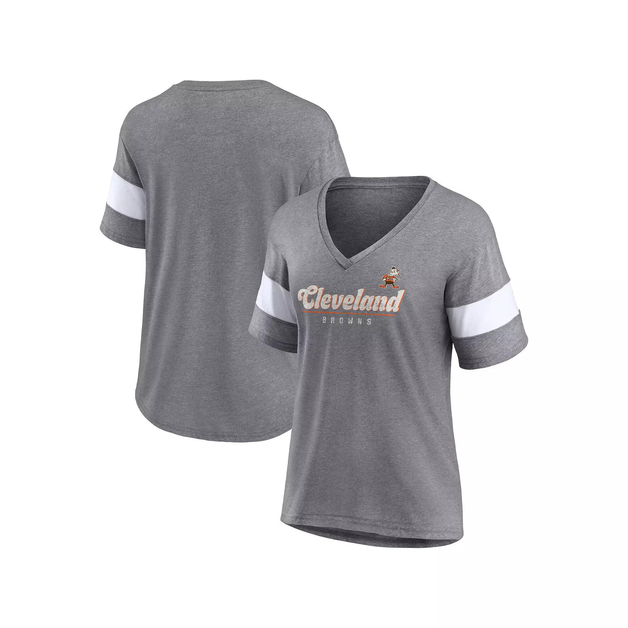 Women's Fanatics Branded Heathered Gray Cleveland Browns Give It All Half-Sleeve V-Neck T-Shirt,  Product Image