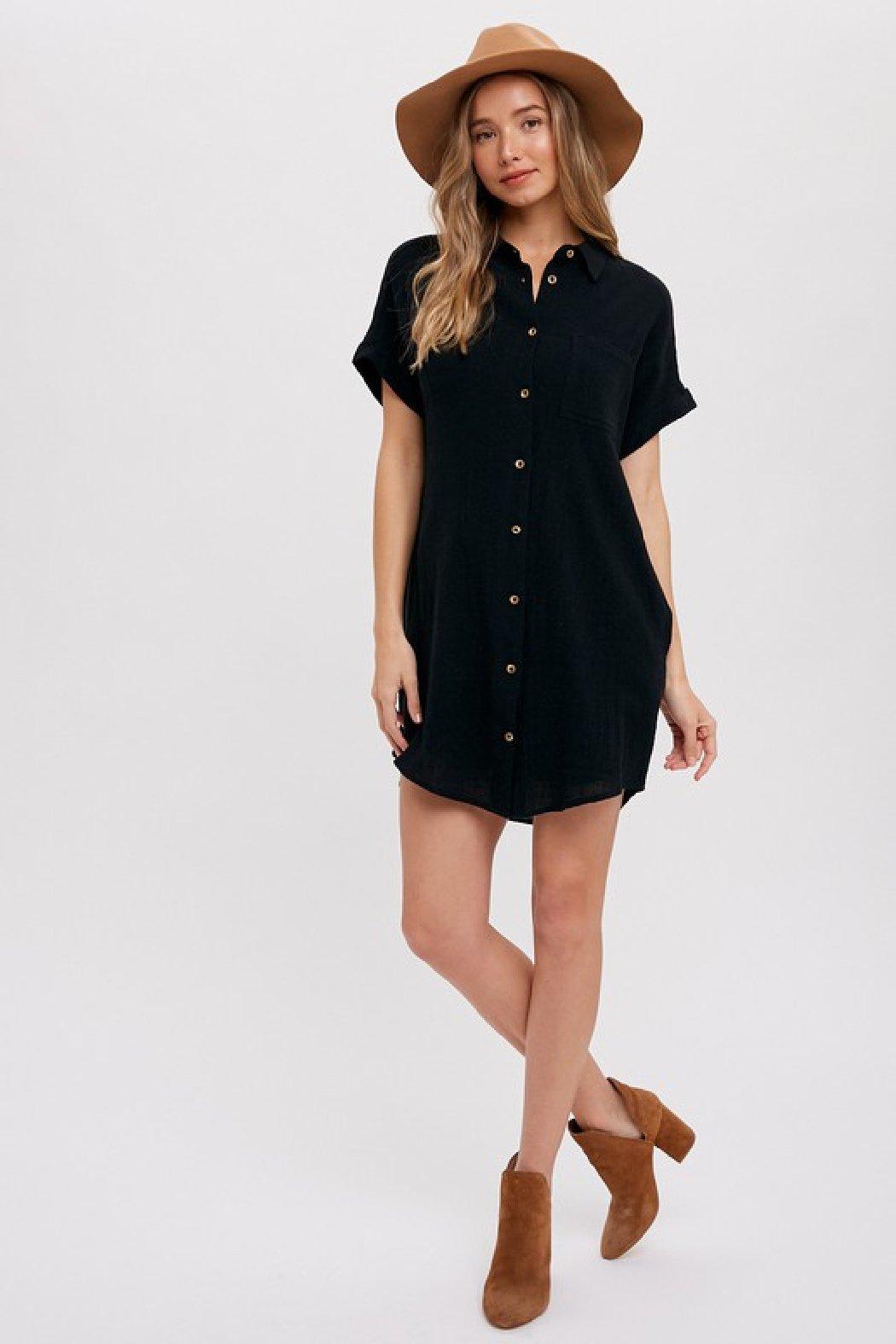 Black Pocketed Shirt Dress Product Image