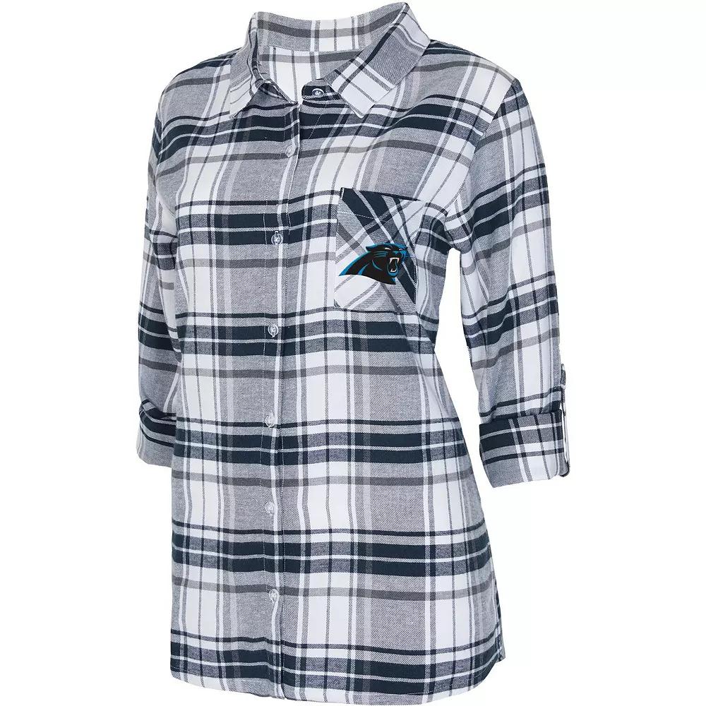 Women's Concepts Sport Charcoal/Gray Carolina Panthers Accolade Flannel Long Sleeve Button-Up Nightshirt, Size: Small Product Image