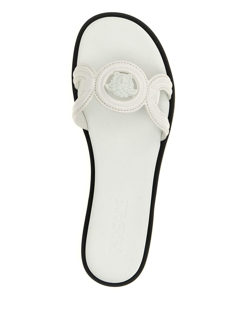 VERSACE Medusa Leather Flat Slide Sandals In White Product Image