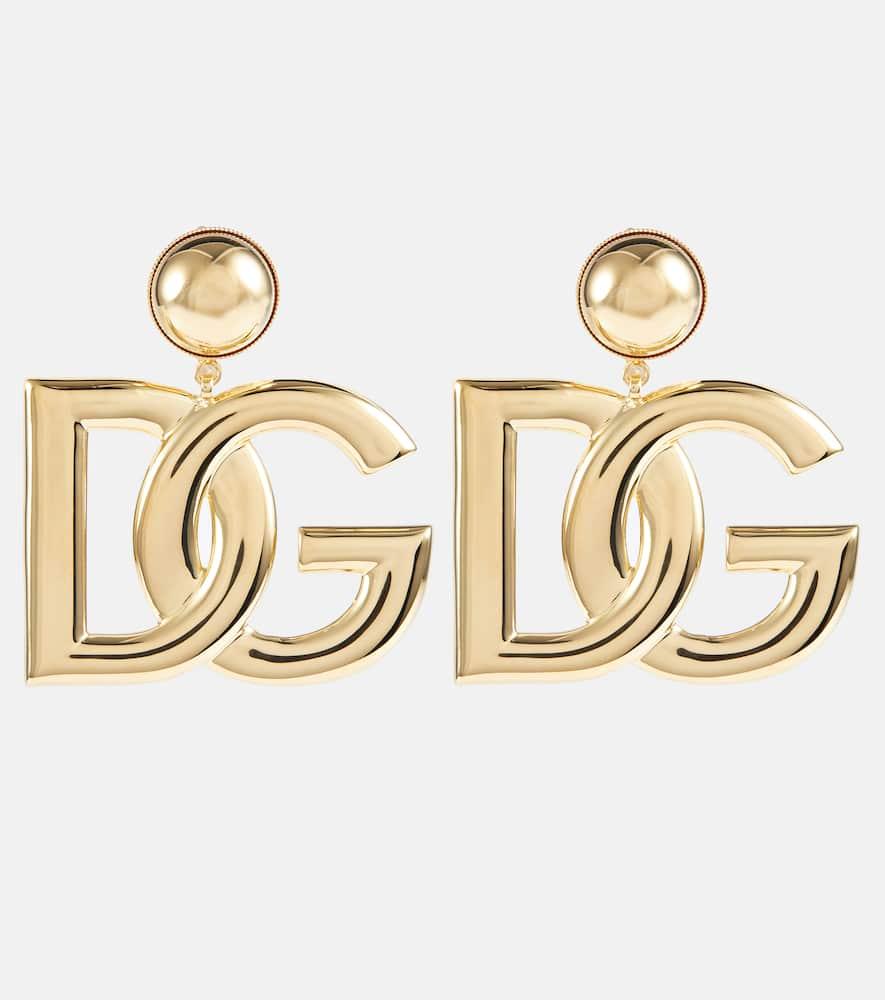 DOLCE & GABBANA Gold-tone Clip-on Earrings With Dg Interlocking Logo In Brass Woman In Grey Product Image