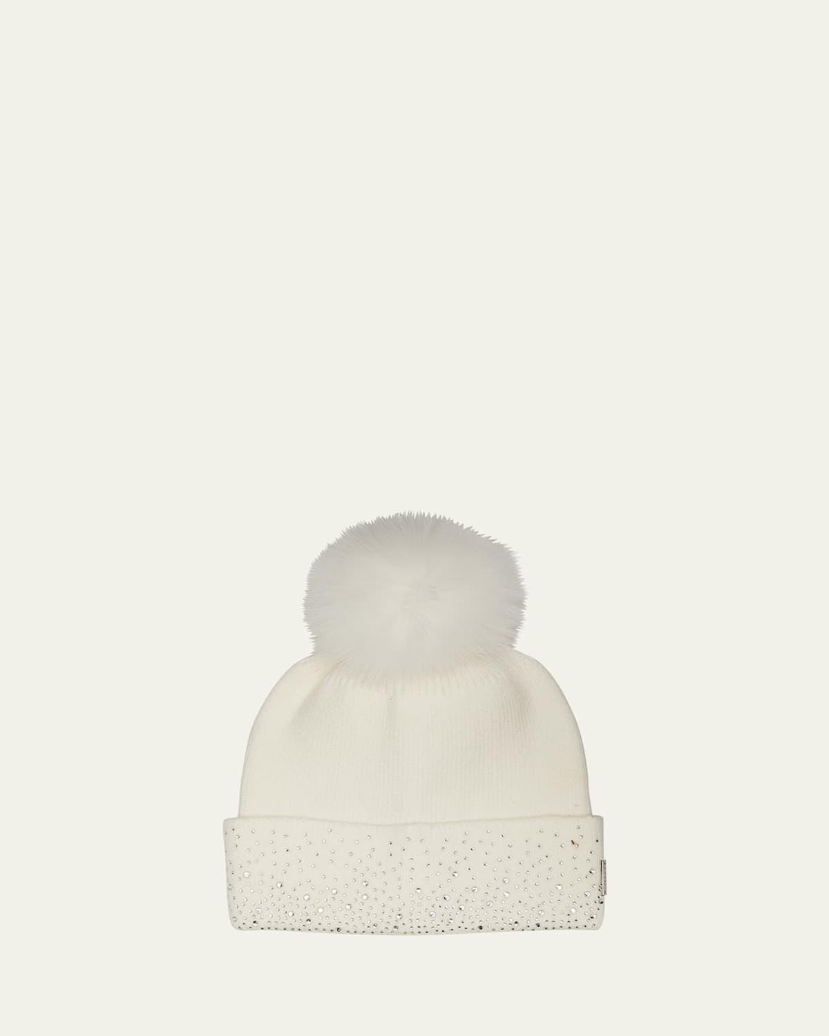 Womens Embellished Beanie with Toscana Lamb Pompom Product Image