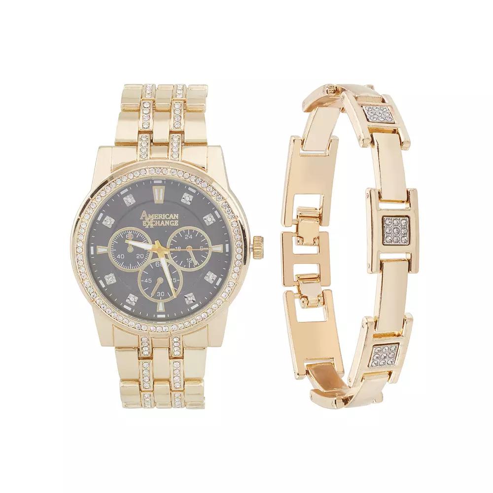 American Exchange Men's Two Tone Chronograph Watch & Bracelet Set,  Product Image