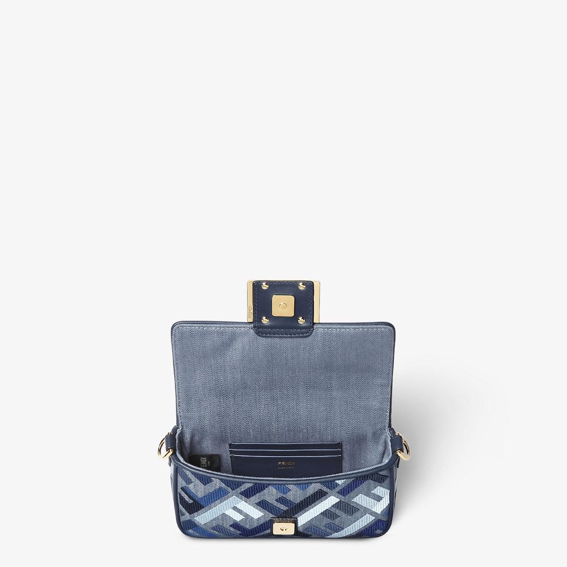 Baguette MiniBlue canvas bag with FF embroidery Product Image