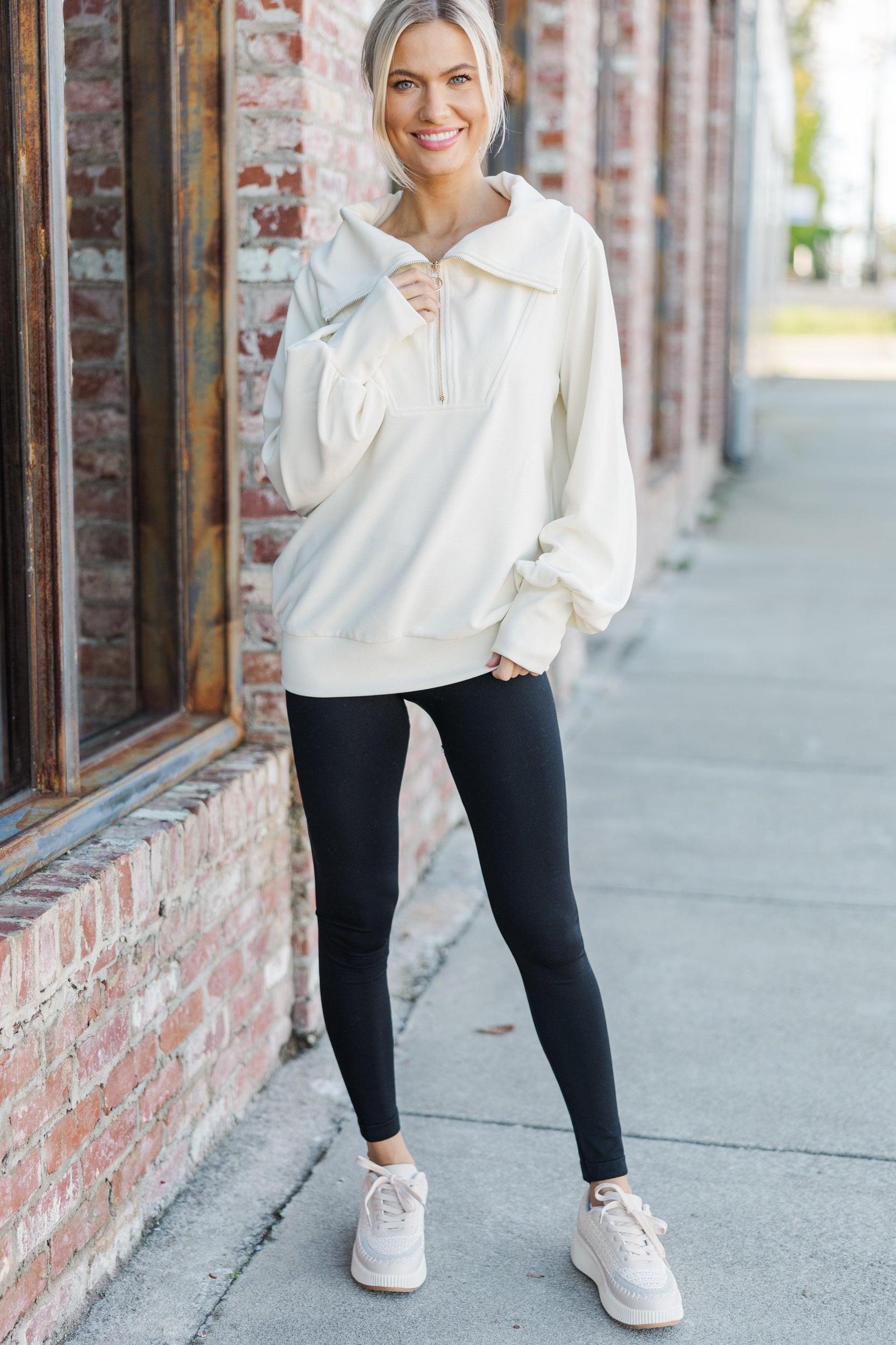 Today's The Day Cream White Quarter Zip Pullover Female Product Image