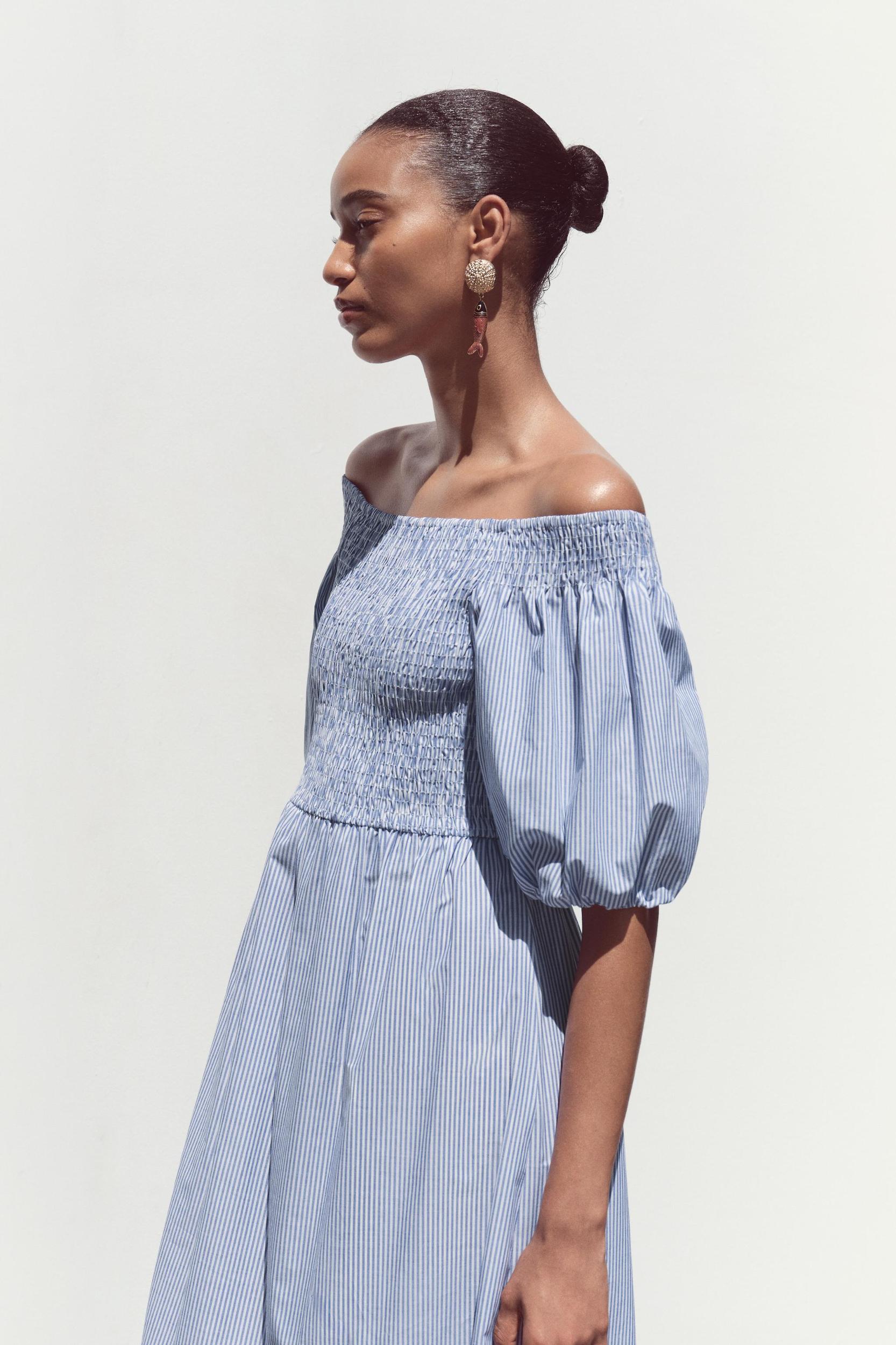 STRIPED EMBROIDERED MIDI DRESS Product Image