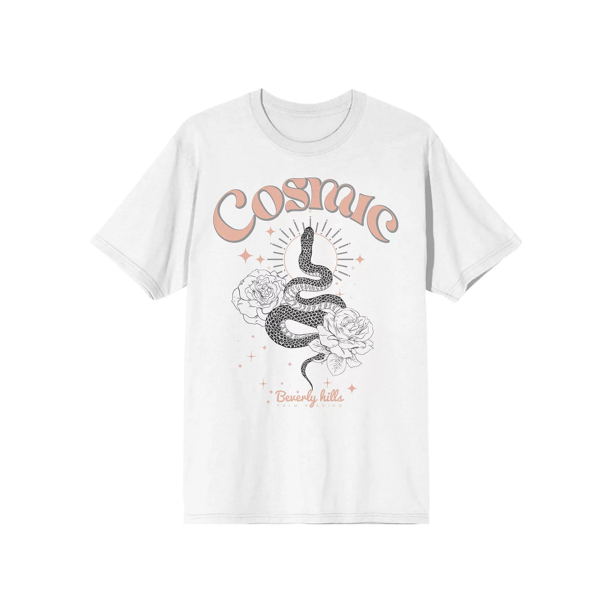 Men's Cosmic Snake & Flowers Graphic Tee, Size: XL, White Product Image