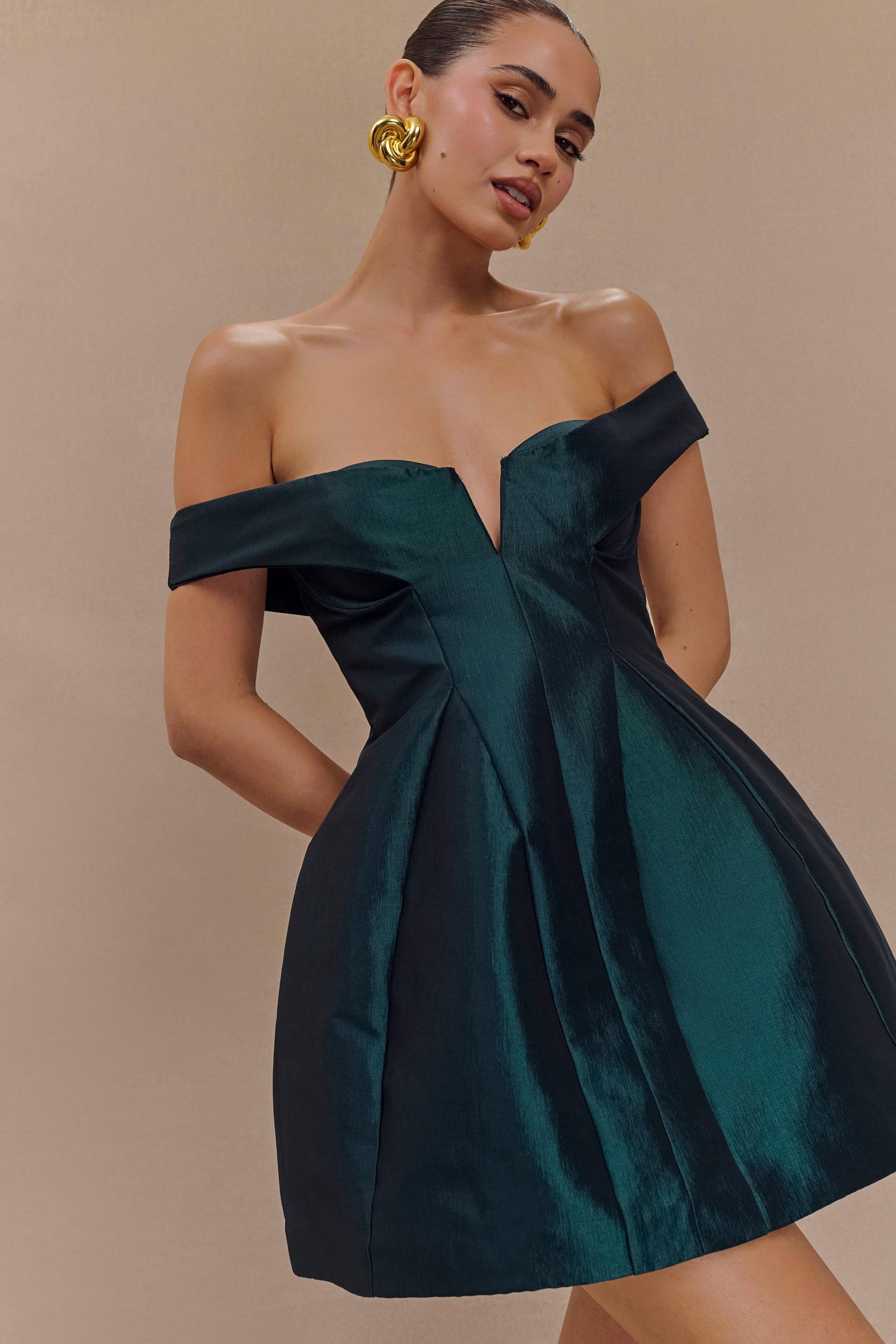 Diana Off Shoulders Mini Dress - Deep Emerald Product Image