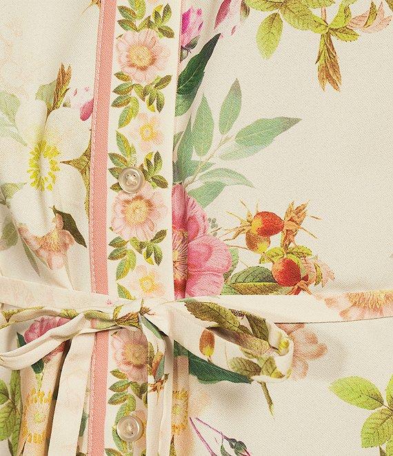 Alex Marie Wren Floral Print Banded Collar Long Sleeve Tie Waist A-Line Button Front Dress Product Image