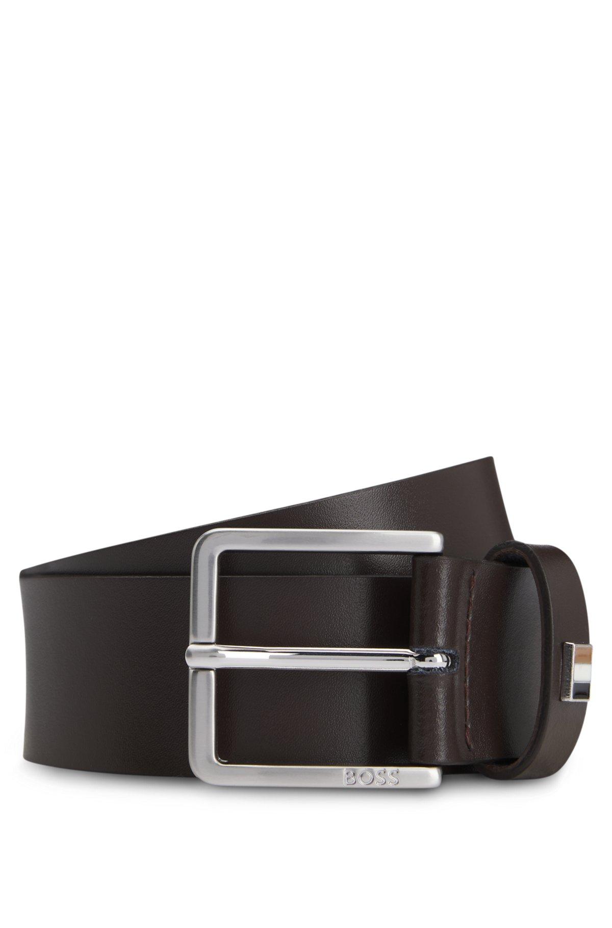 Italian-leather belt with signature-stripe keeper trim Product Image
