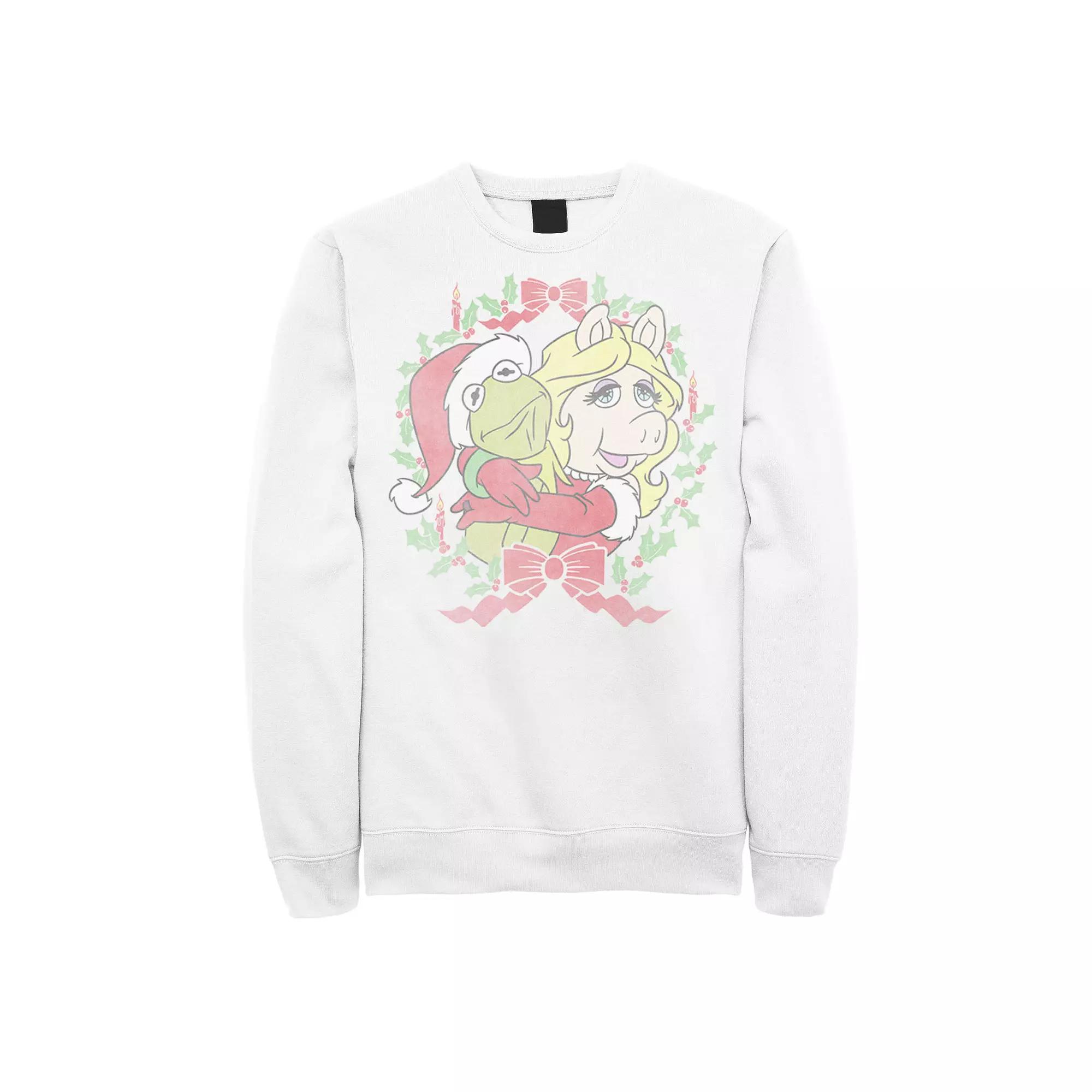 Men's The Muppets Kermit And Miss Piggy Christmas Wreath Tee Sweatshirt, Boy's,  Product Image