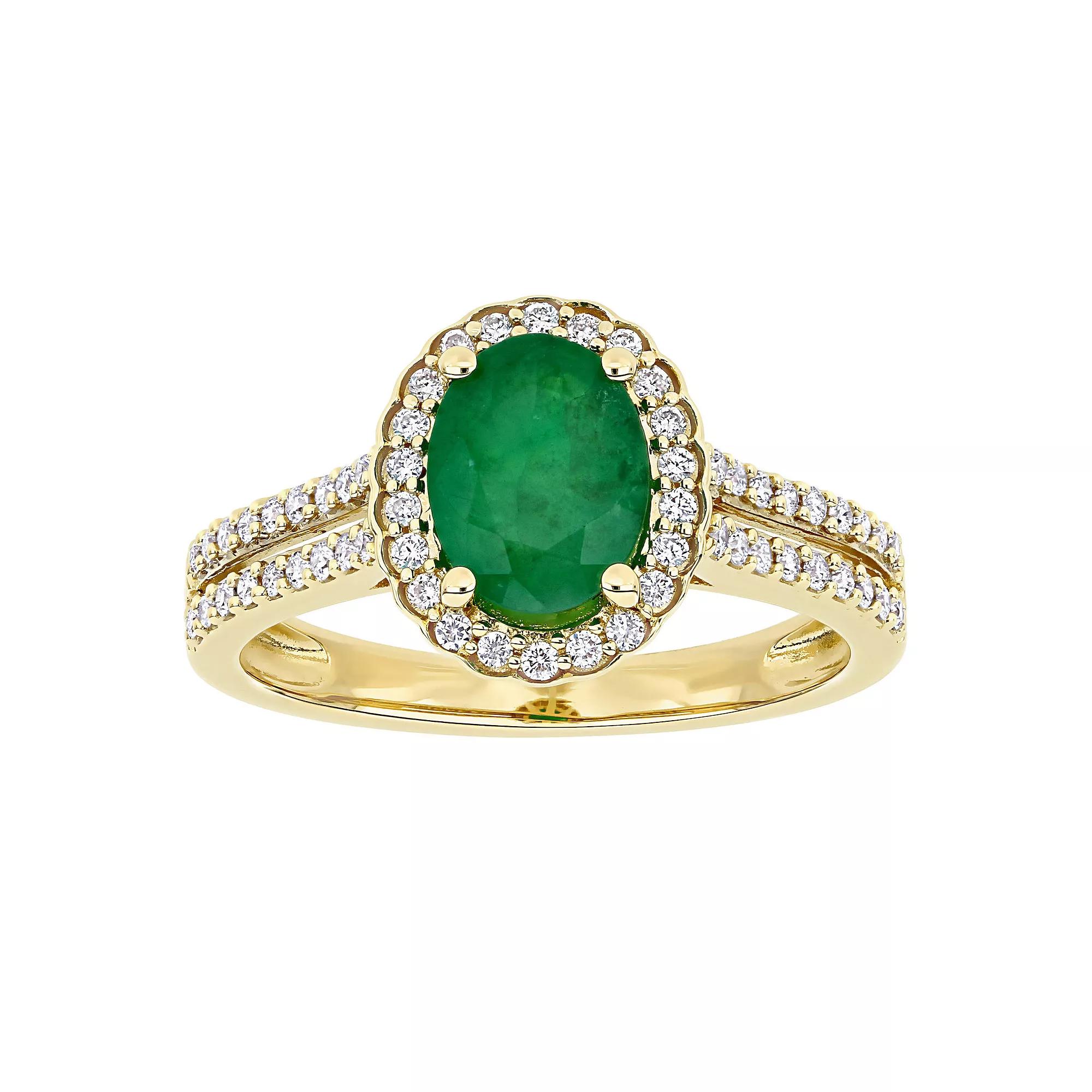 Stella Grace 14k Gold Emerald & 1/3 Carat T.W. Diamond Halo Engagement Ring, Women's, Size: 8.50 Product Image