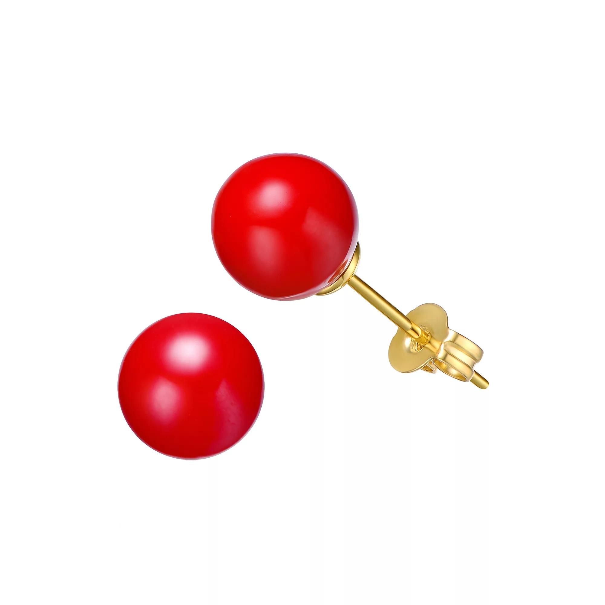 Kids' 14k Gold Plated Red Enamel Bead Stud Earrings, Women's, Gold Tone Product Image