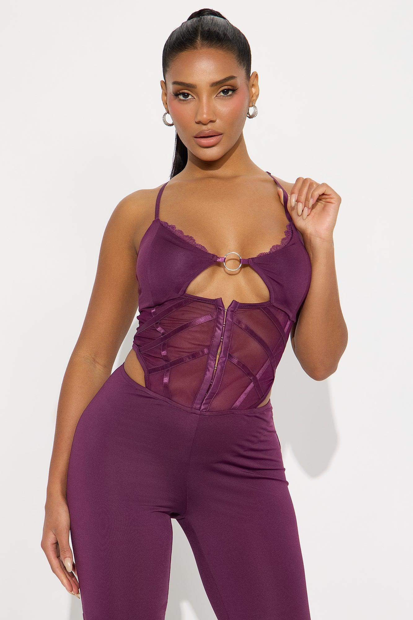 Eviana Corset Flare Jumpsuit - Plum Female Product Image