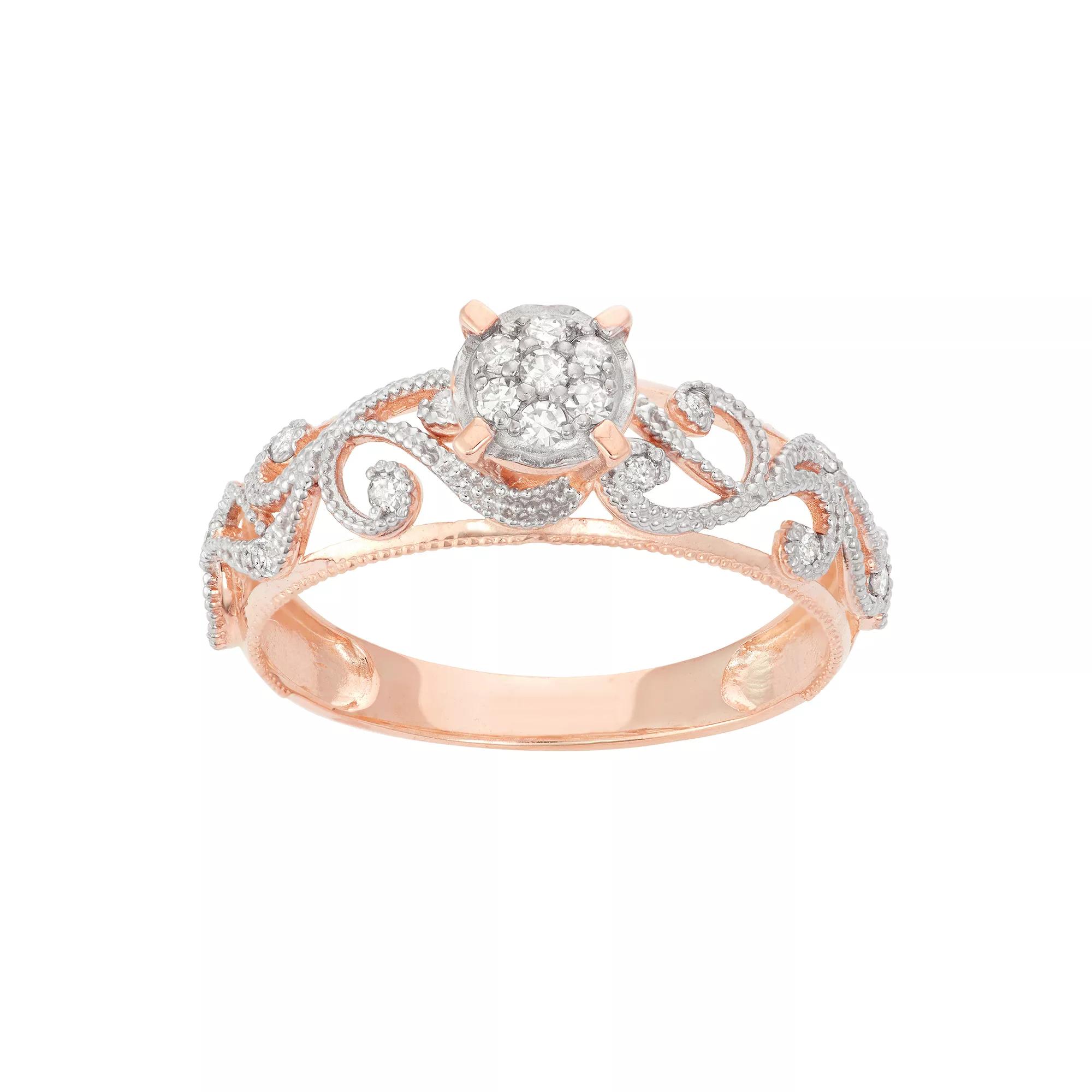 Tiara 10k Gold 1/4 Carat T.W. Diamond Filigree Engagement Ring, Women's,  Product Image