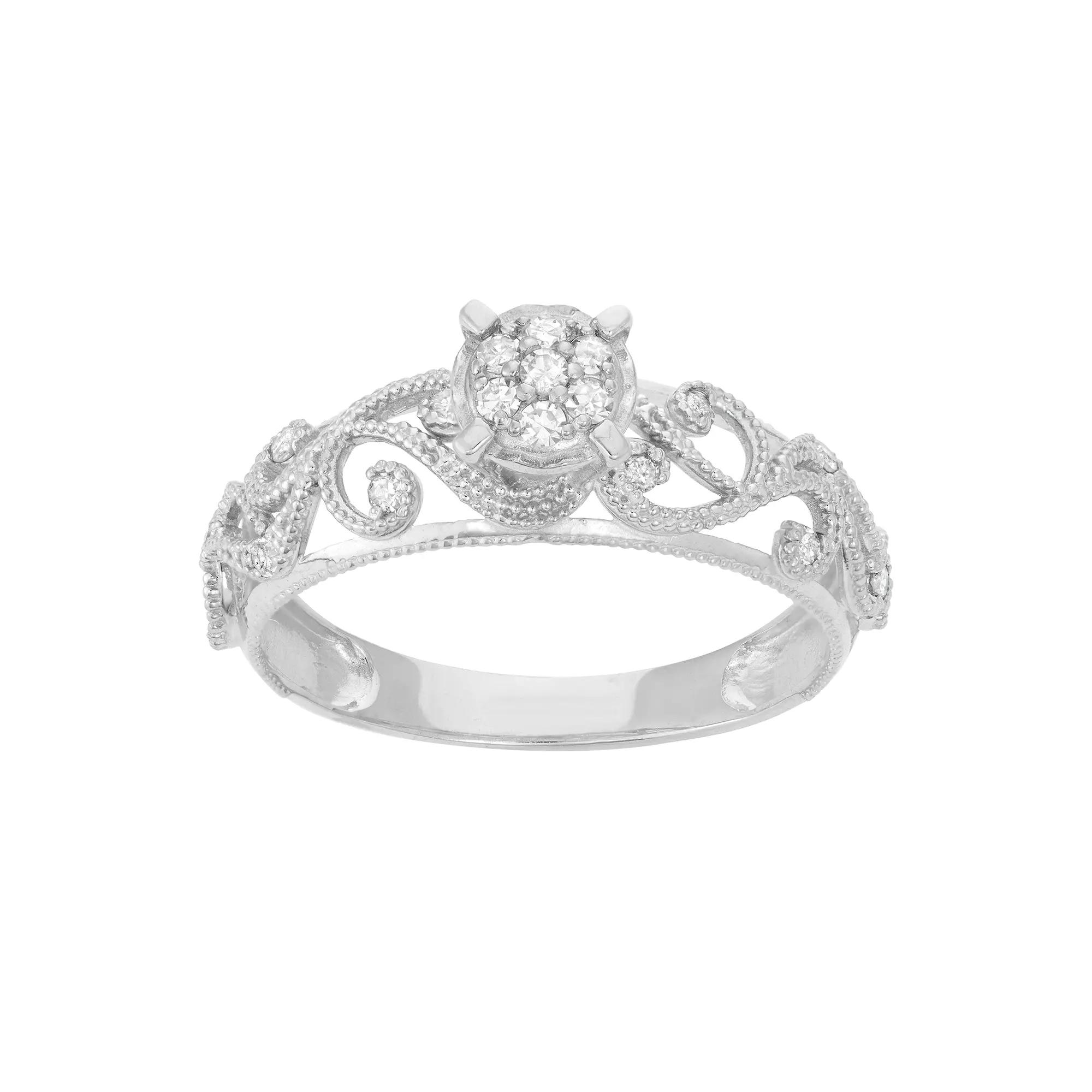 Tiara 10k Gold 1/4 Carat T.W. Diamond Filigree Engagement Ring, Women's,  Product Image
