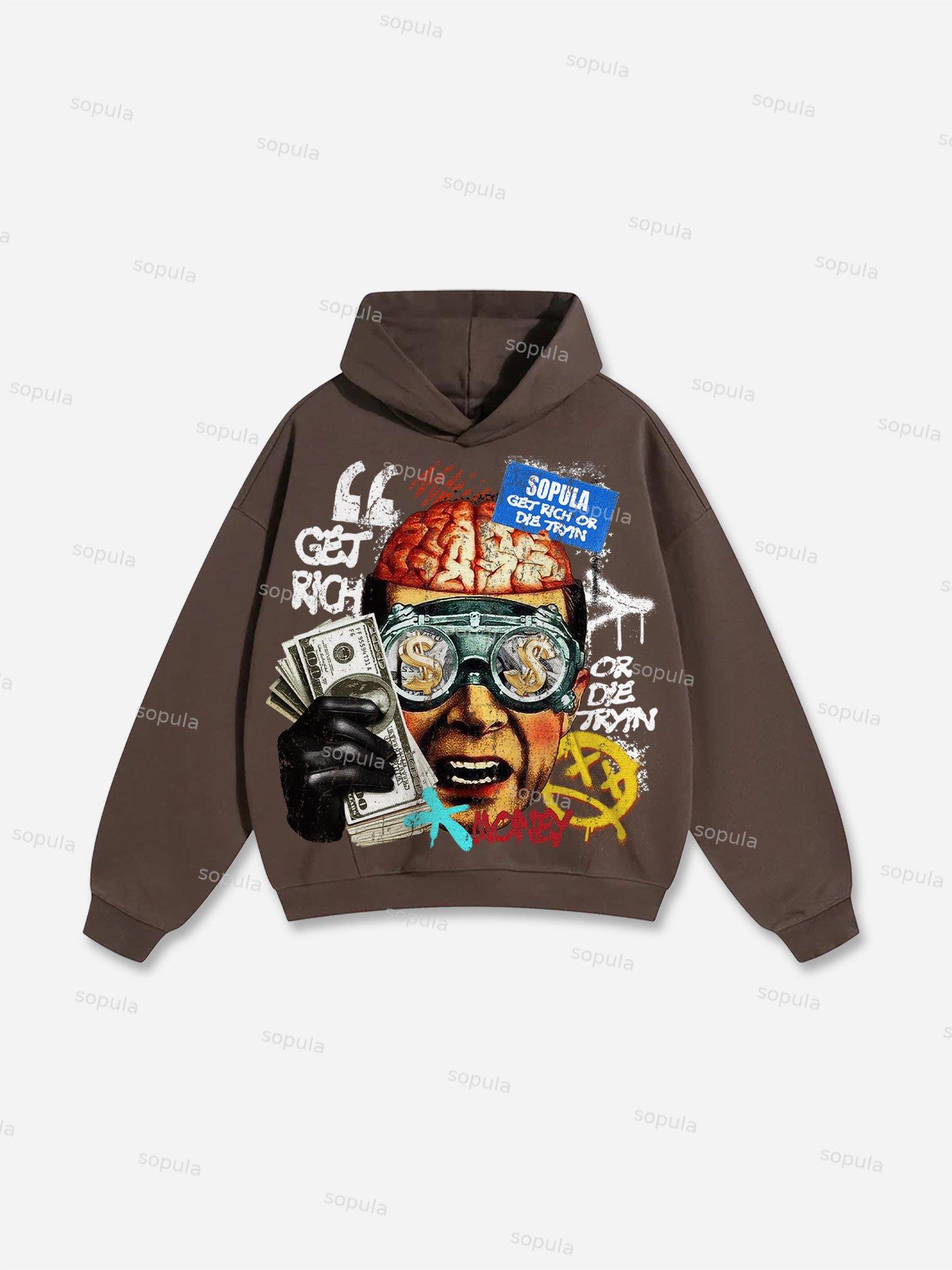 Get Rich Money Portrait Print Cotton Hoodie Product Image