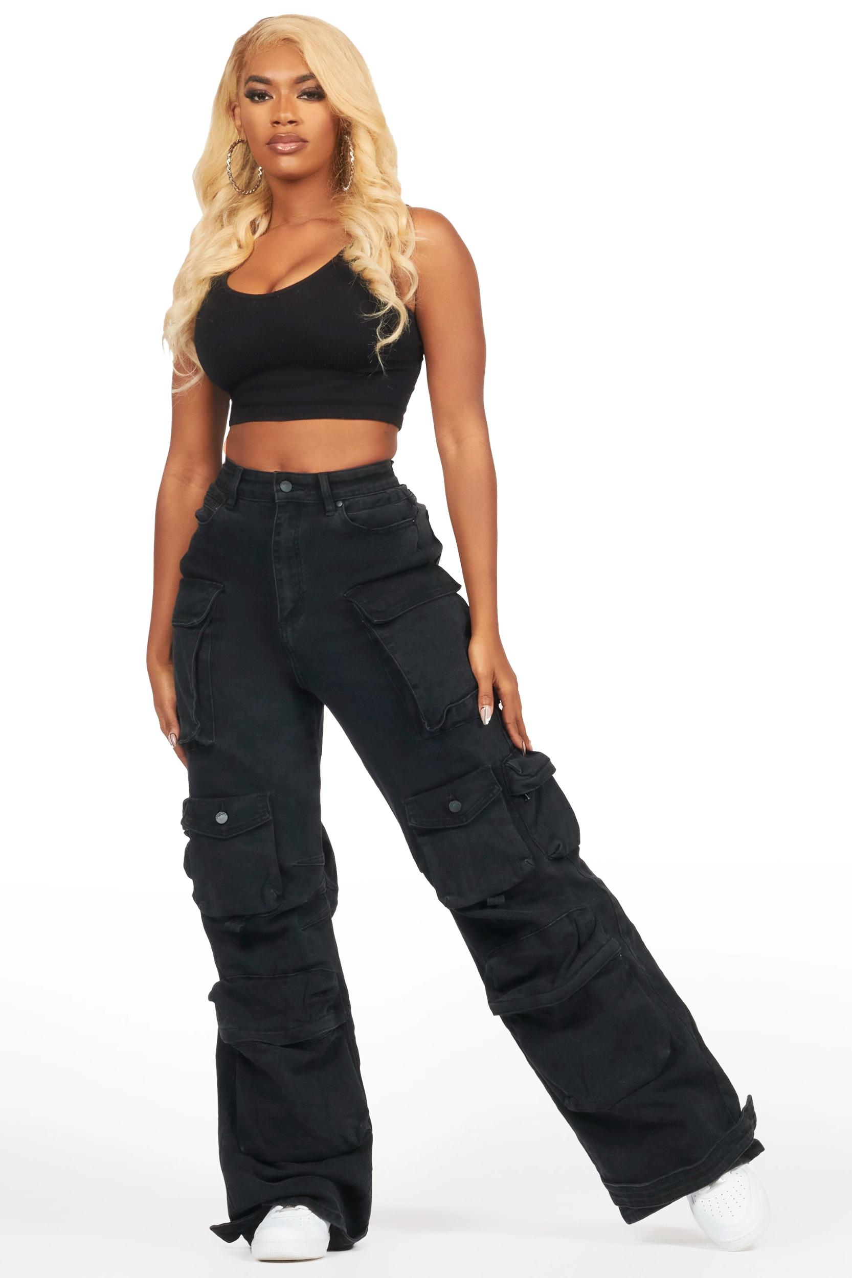 Nakia Black Cargo Wide Leg Jean Female Product Image