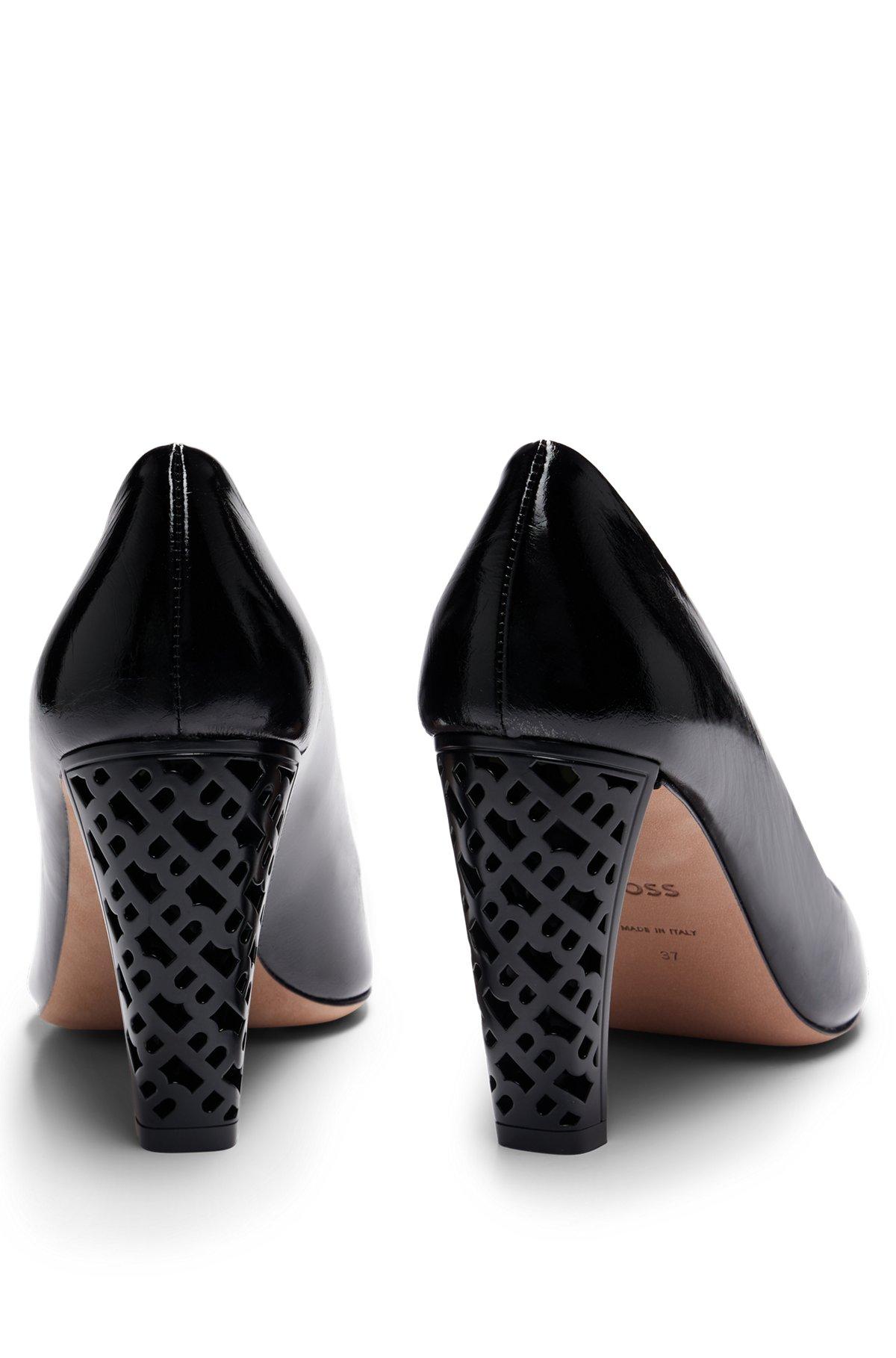 BOSS - Leather pumps with monogram-patterned heels - Black Product Image