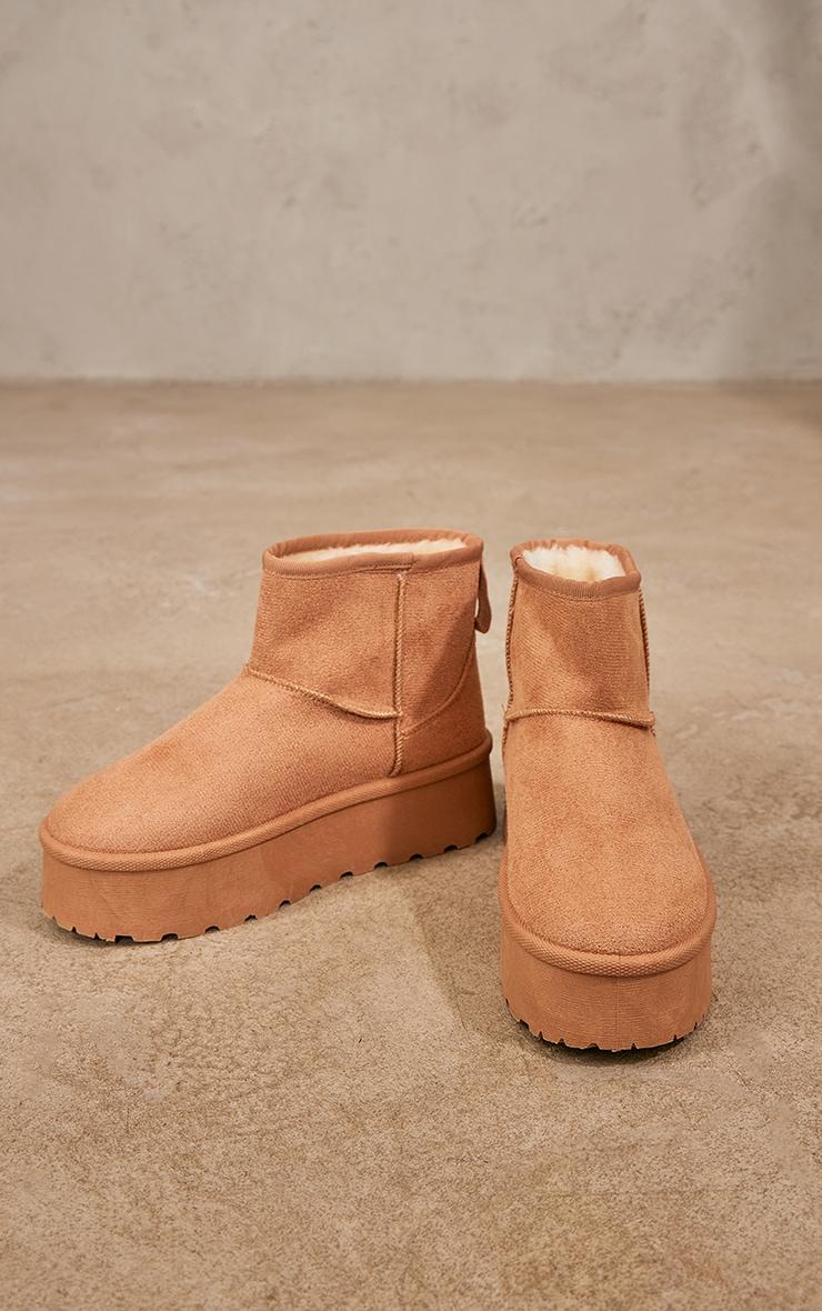 Sand Faux Suede Cleated Ankle Platform Boots Product Image