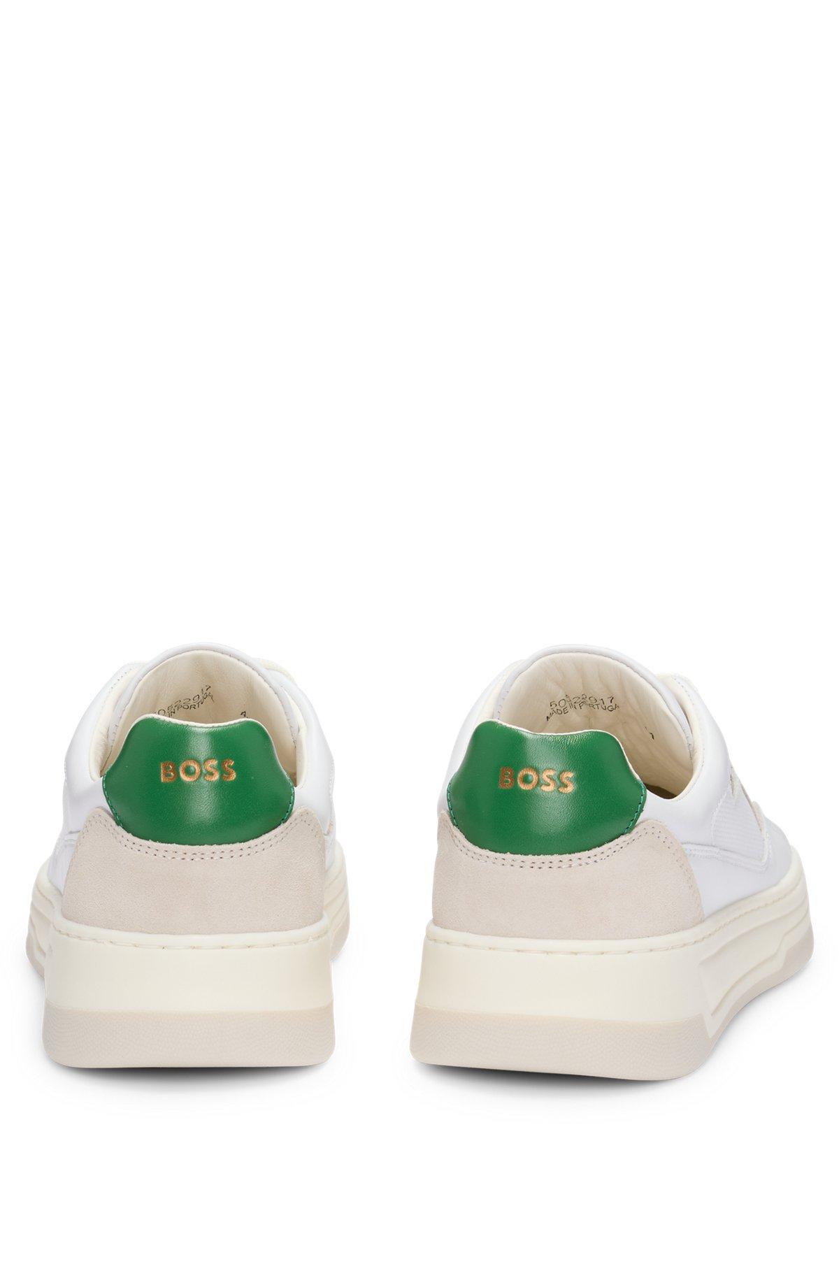 BOSS - Mixed-leather trainers with layered upper - White Product Image