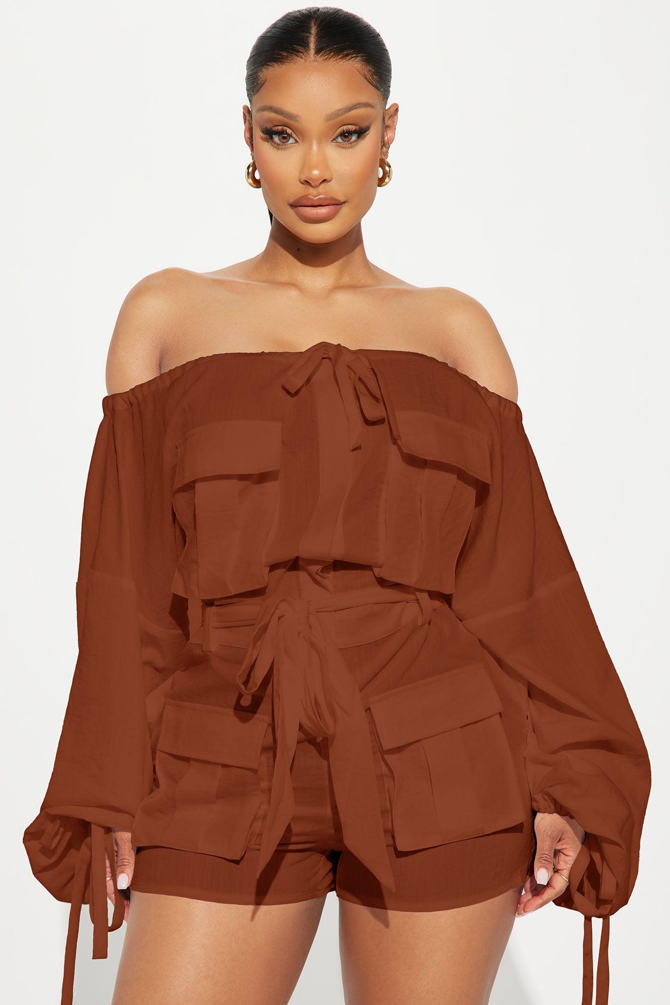 Tania Linen Romper - Cognac Female Product Image
