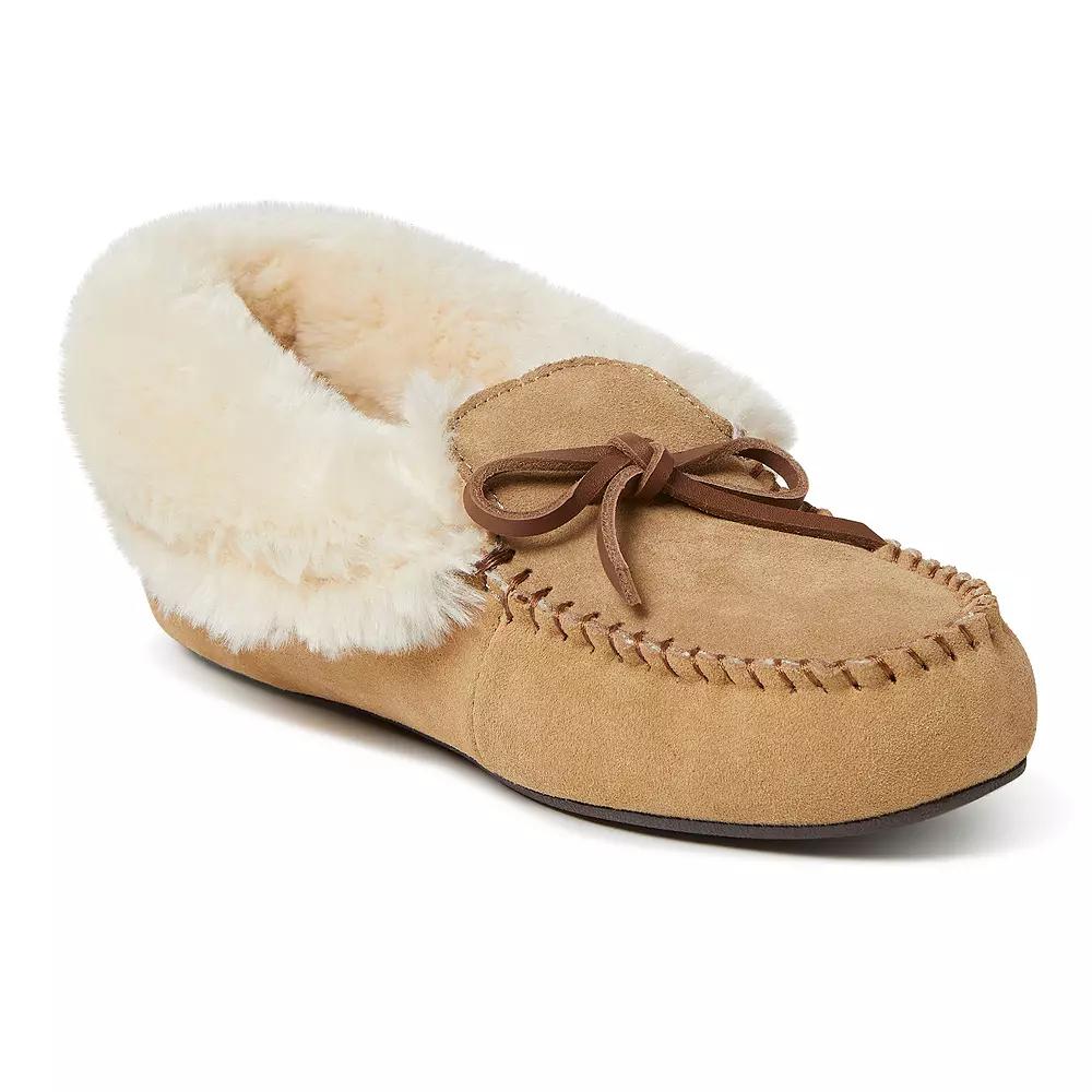 Womens Dearfoams Genuine Suede Fold-Over Moccasin with Tie Product Image