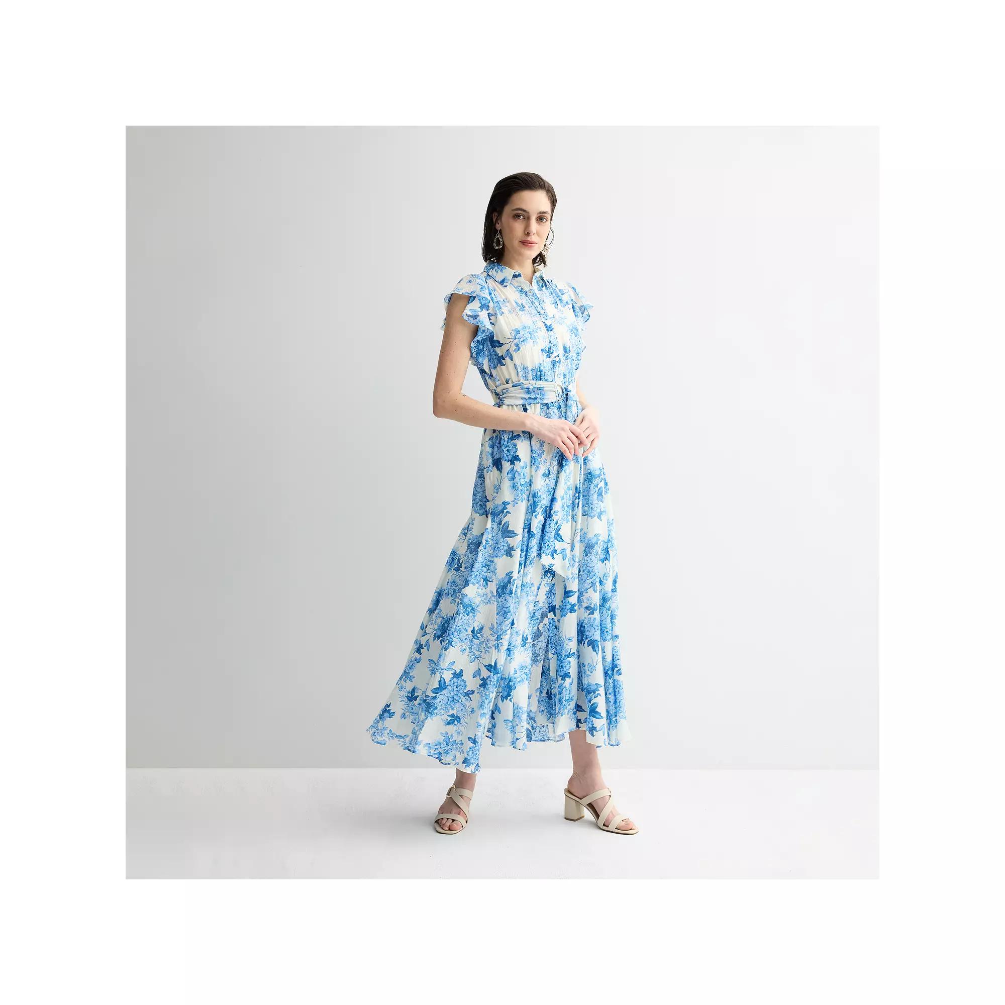 Women's Taylor Flutter Sleeve Tiered Shirt Dress, Size: 16, Blue Floral Product Image