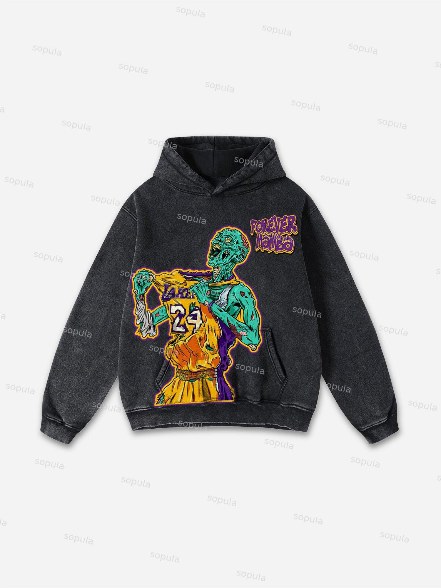 Men's Basketball Legend No.24 Graphic Vintage Washed Hoodie Product Image