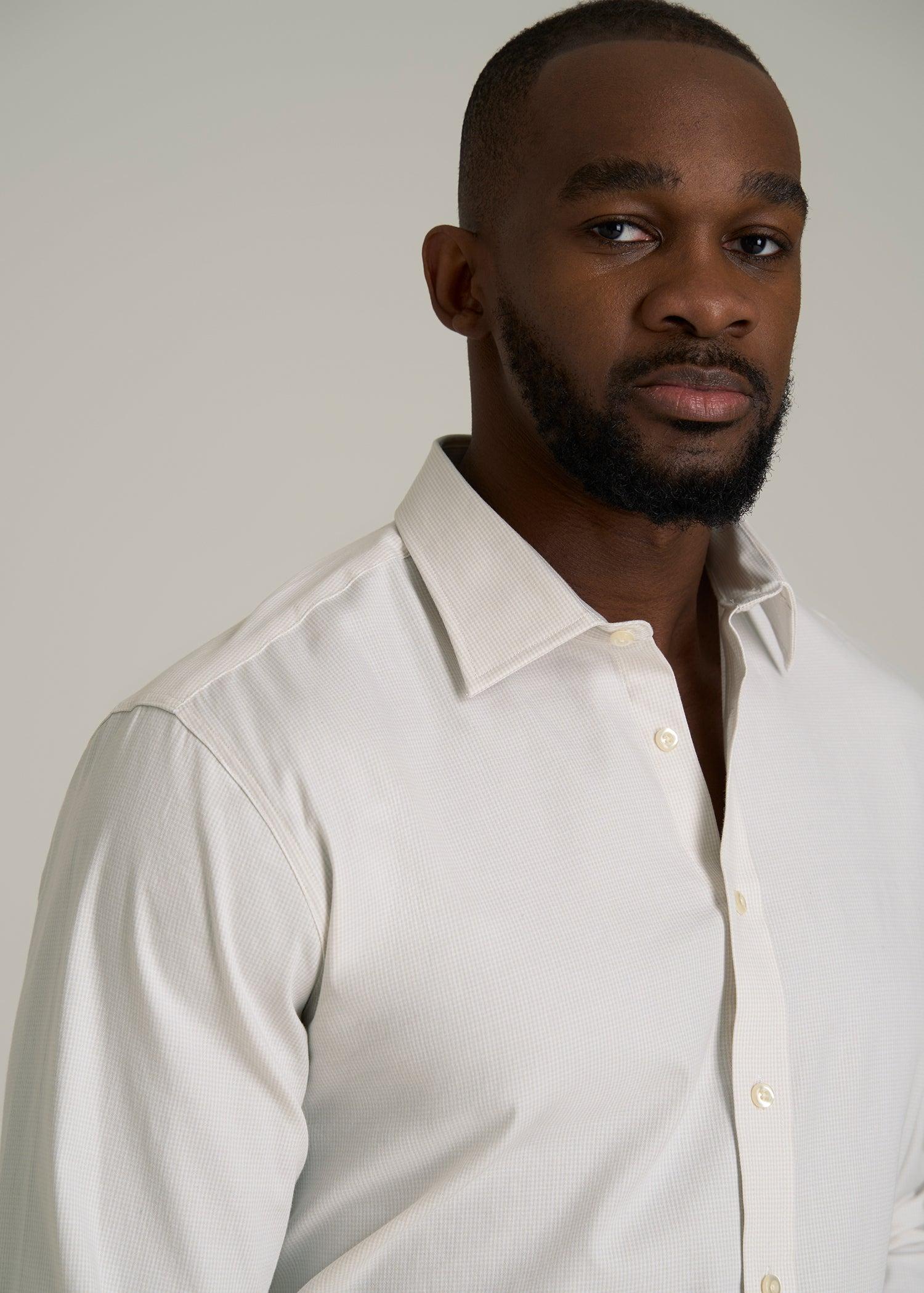 Oskar Button-Up Dress Shirt for Tall Men in Beige Mini Gingham Male Product Image