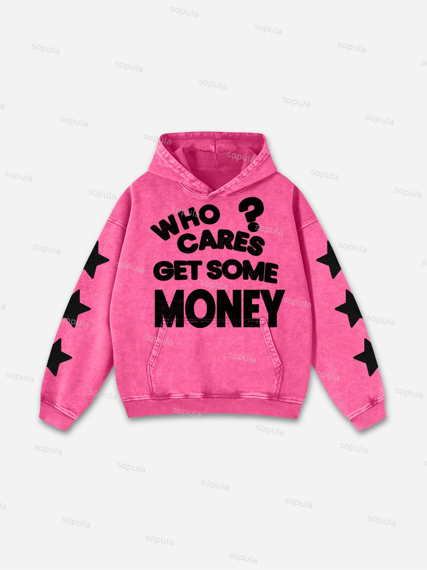 Vintage Chasing Money Graphic Acid Washed Oversized Hoodie Product Image