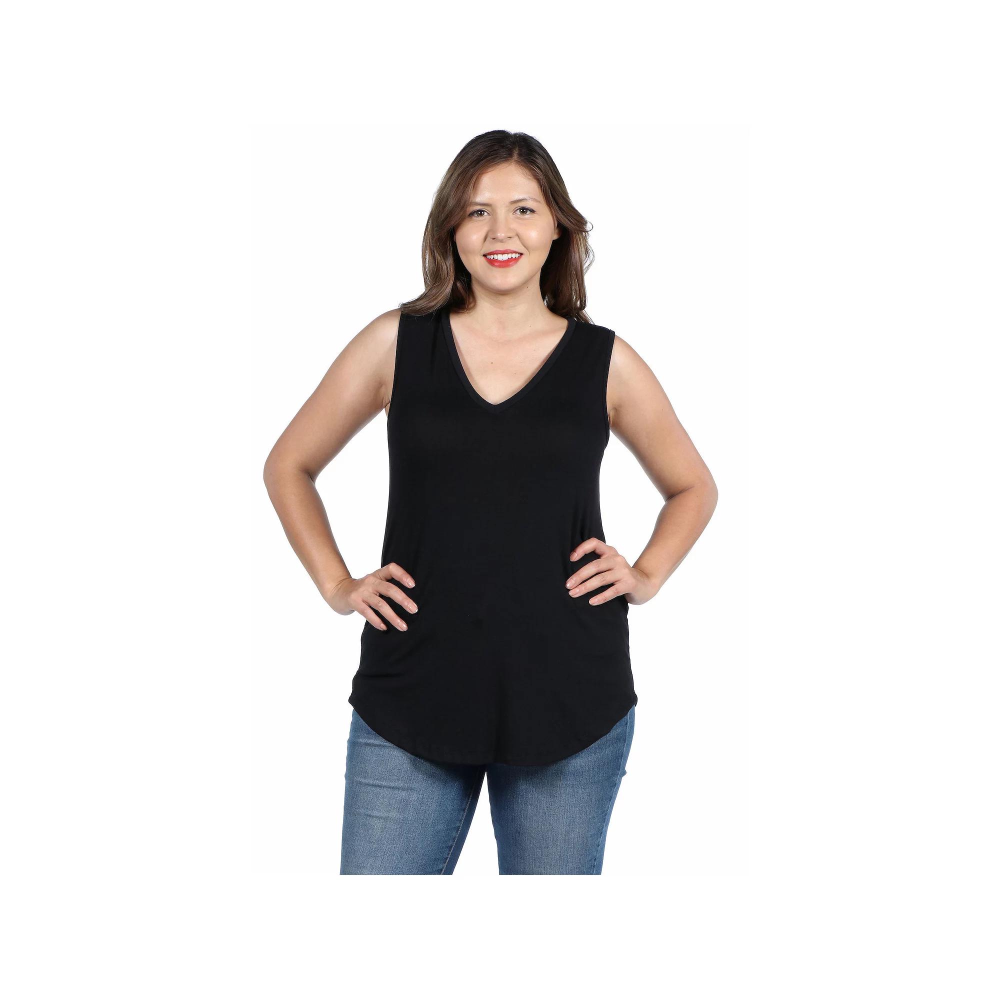 Plus Size 24Seven Comfort Apparel V-Neck Sleeveless Rounded Hemline Top, Women's, Size: 2XL, Black Product Image