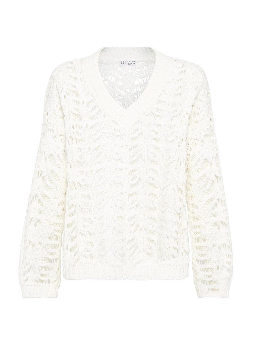 Womens Foliage Lace Sweater in Linen and Silk Product Image