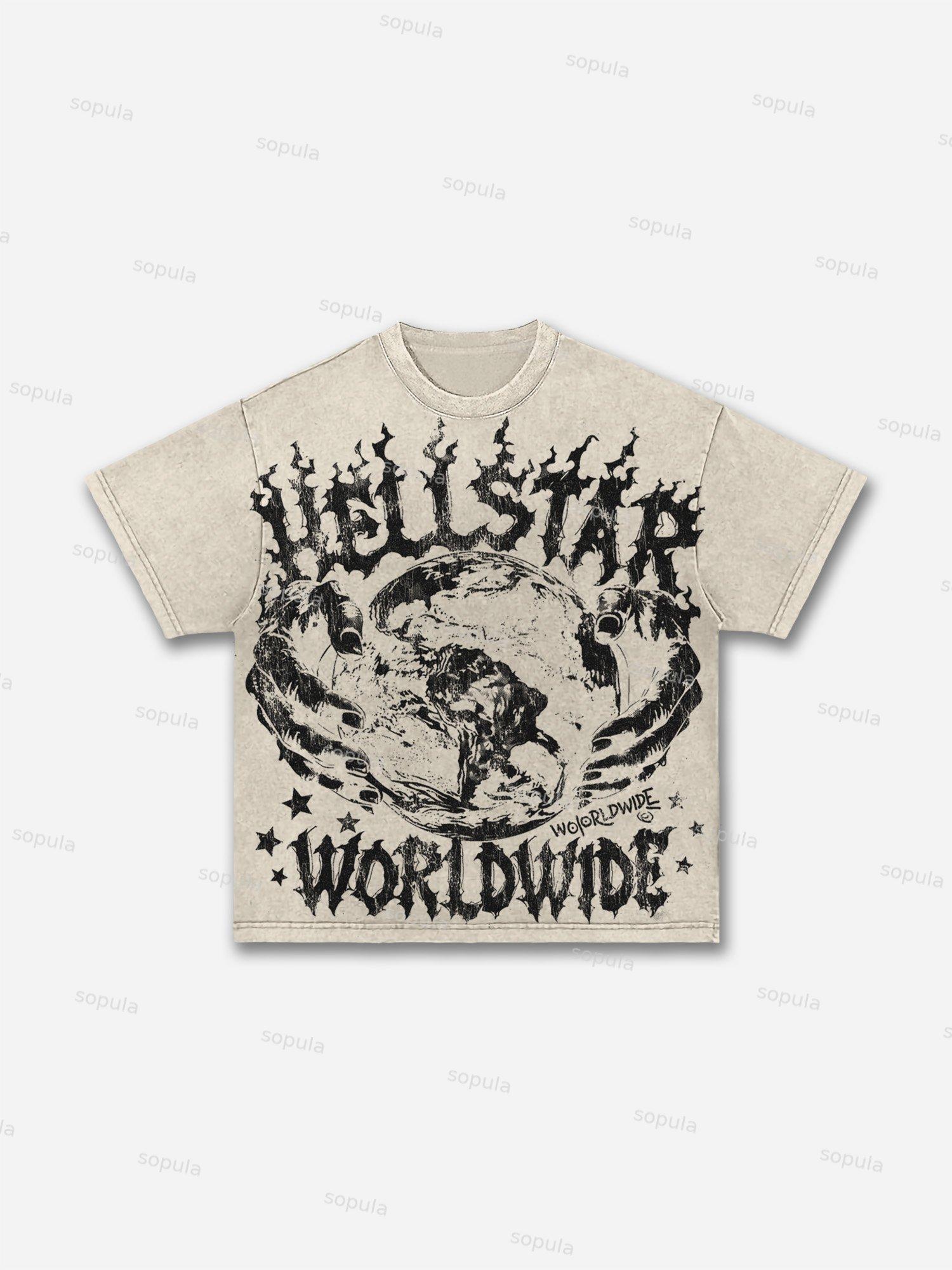 Retro Worldwide Graphic Acid Wash T-shirt Product Image