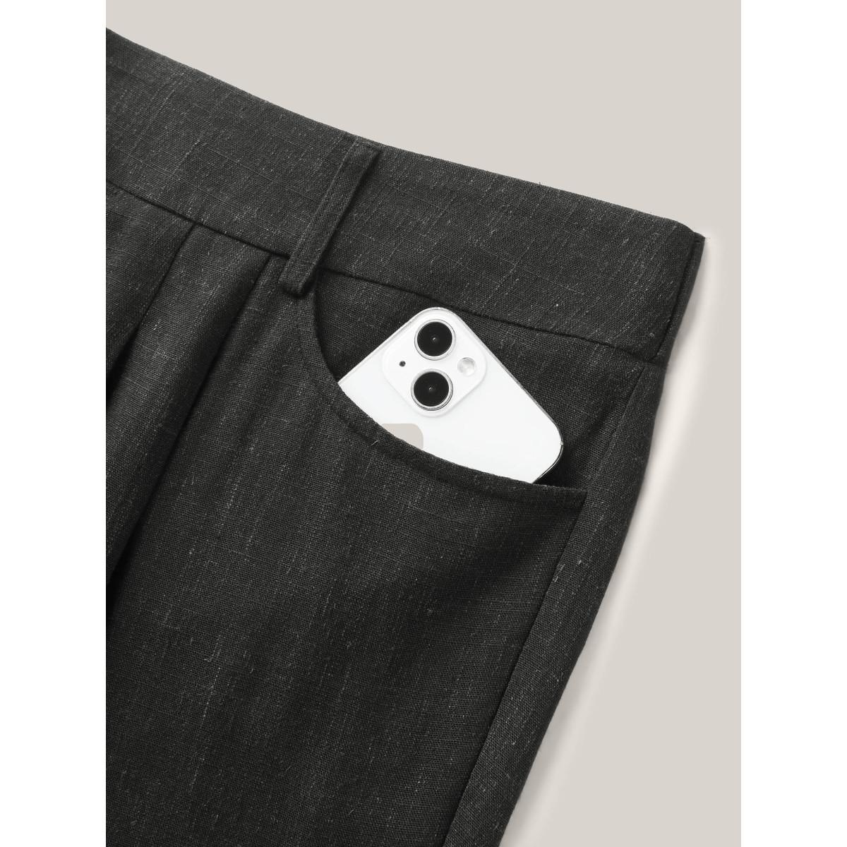 Plus Size Rayon-Linen Pleated Straight-Leg Pants Women Black Resort Straight Leg Mid Rise Vacation Pants BloomChic 14-16/1X Product Image