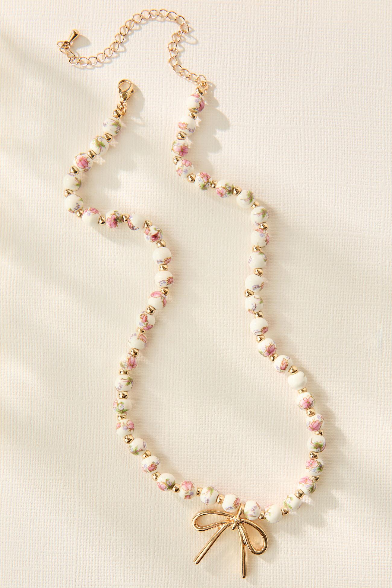Beaded Bow Pendant Necklace Product Image