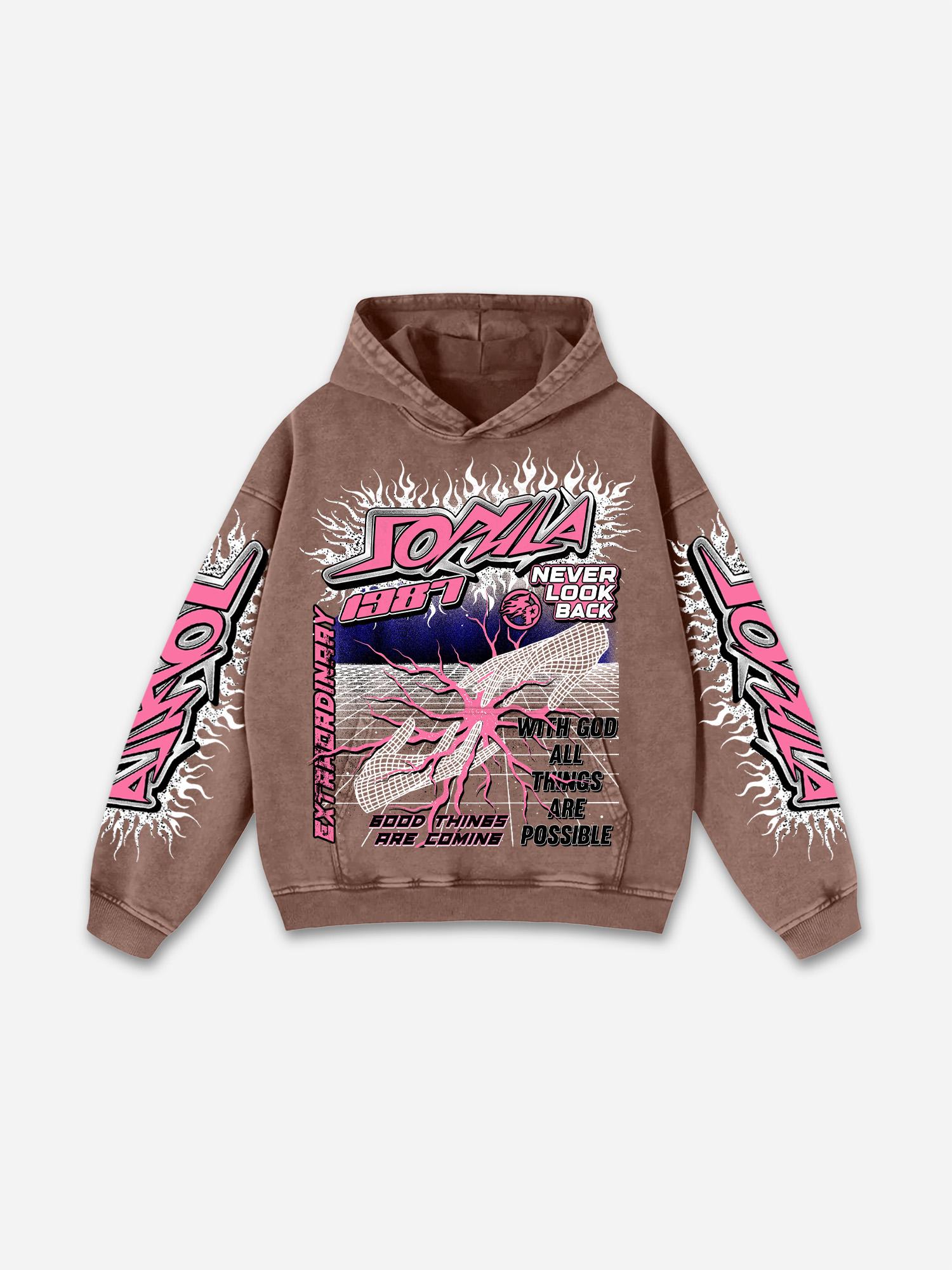 Sopula Flame Font Network Connection Graphic Washed Hoodie Product Image