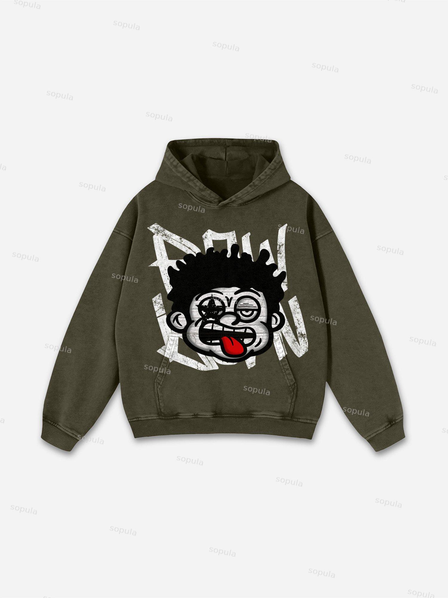 Stay Rich In Street Culture Portrait Graphic Acid Wash Hoodie Product Image