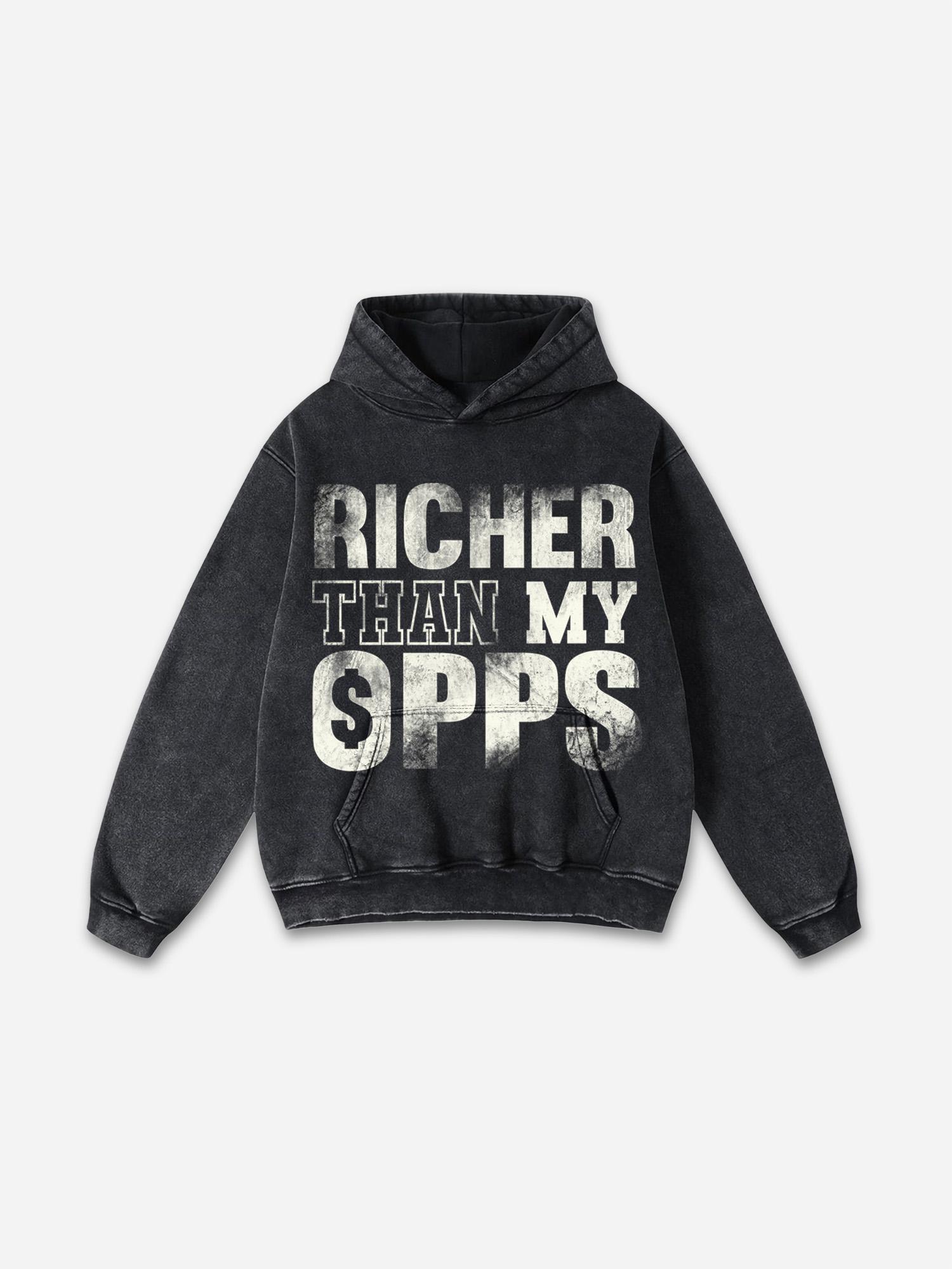 Richer Than My Opps Graphic Acid Wash Hoodie Product Image