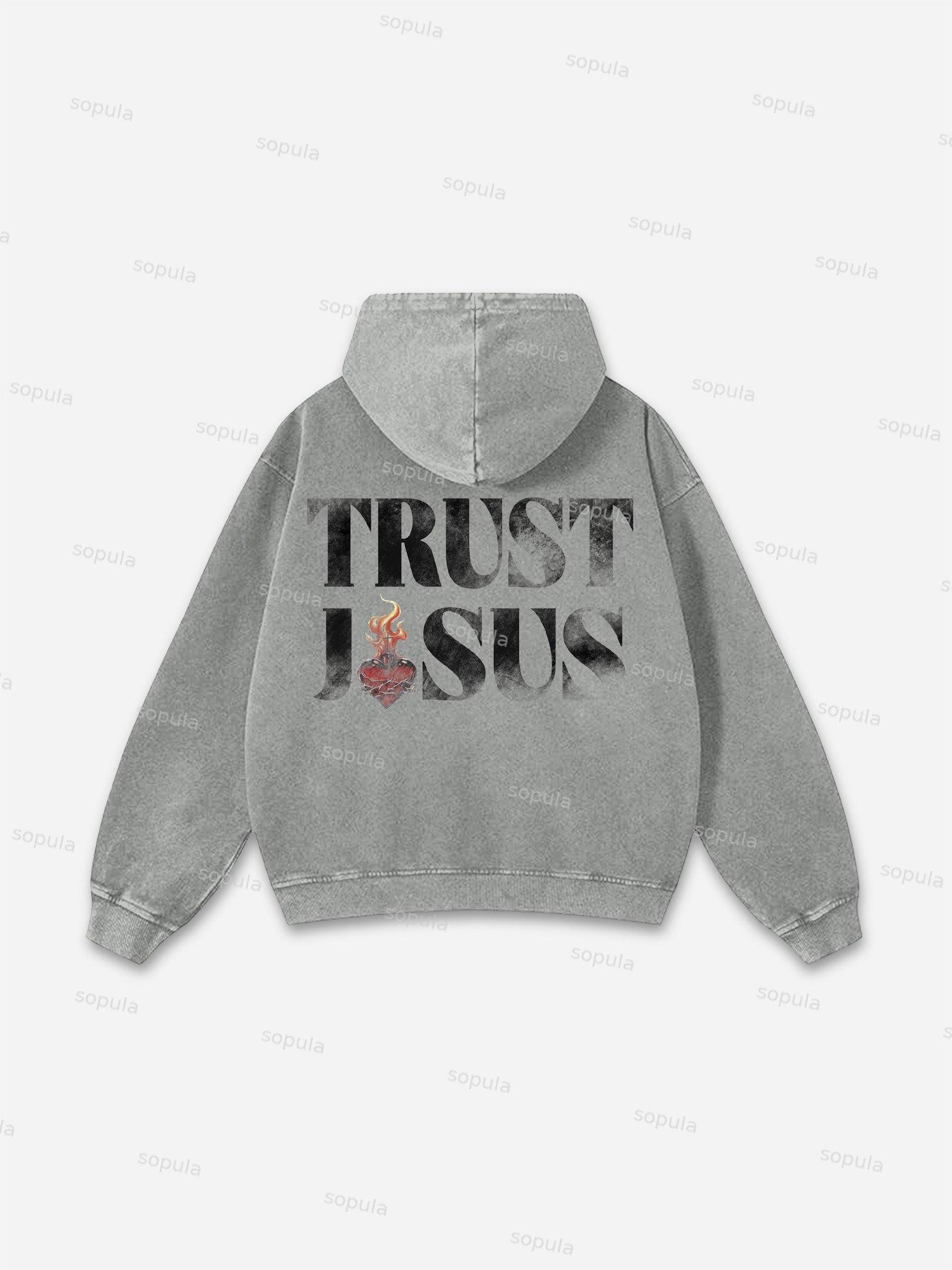 Sopula Trust Jesus Vintage Slogan Graphic Washed Hoodie Product Image