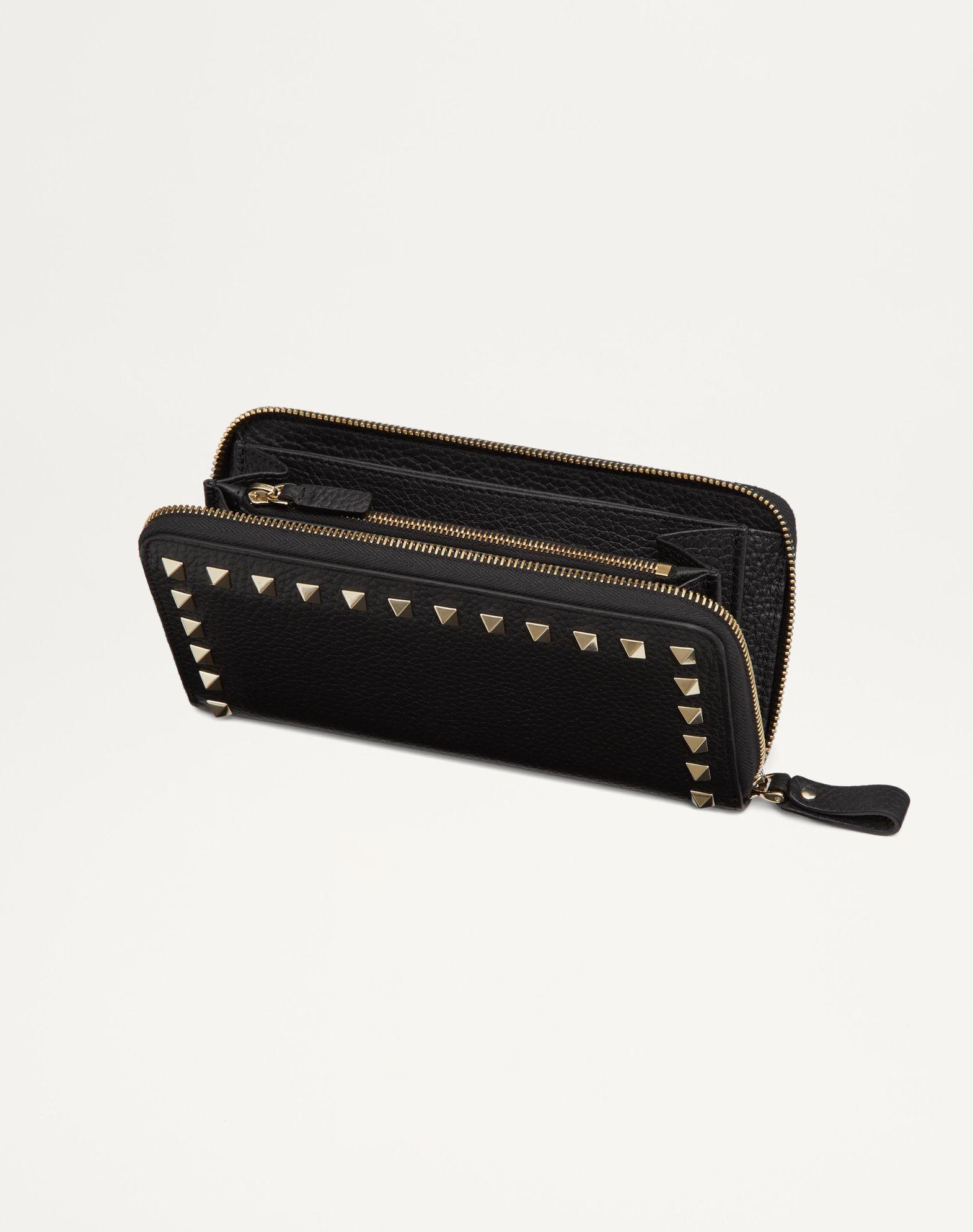 Rockstud Grainy Calfskin Zippered Wallet  Product Image