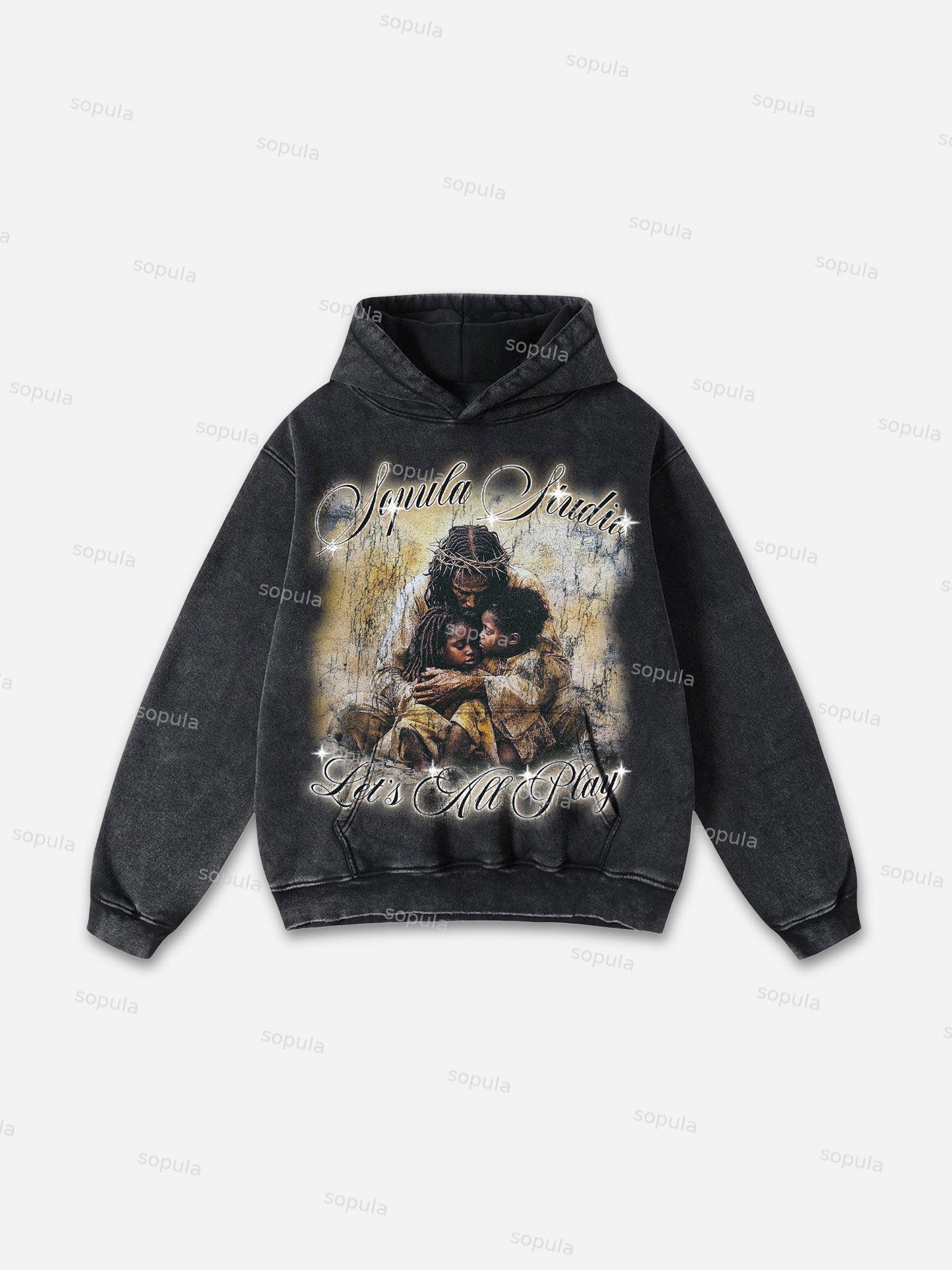 Sopula Virgin Mary Praying Washed Pocket Hoodie Product Image