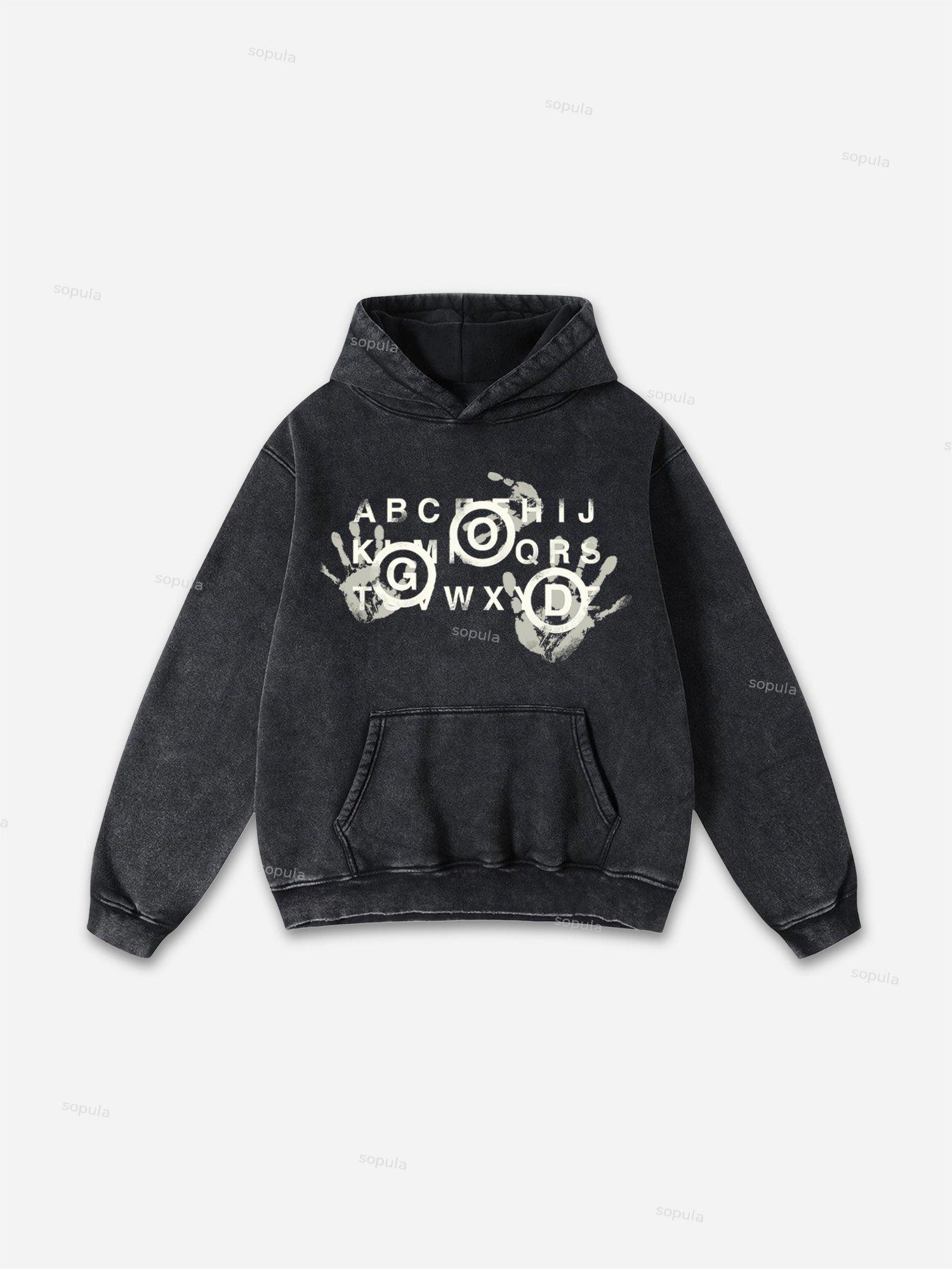 Sopula Vintage Street Portrait Graphic Print Washed Hoodie Product Image