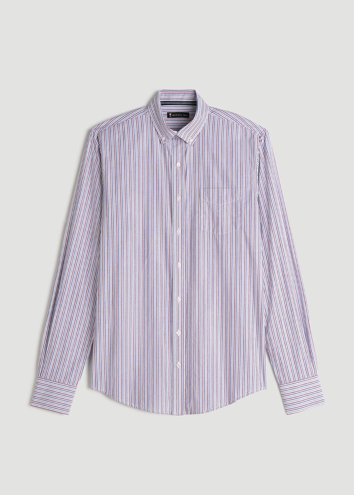 Soft-Wash Button-Up Shirt for Tall Men in Red and Blue Multi Stripe Male Product Image