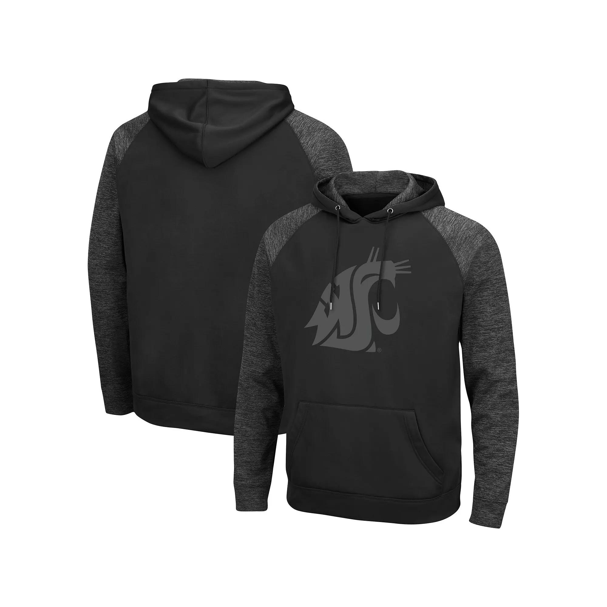 Men's Colosseum Black Nebraska Huskers Blackout 3.0 Tonal Raglan Pullover Hoodie, Size: Medium Product Image