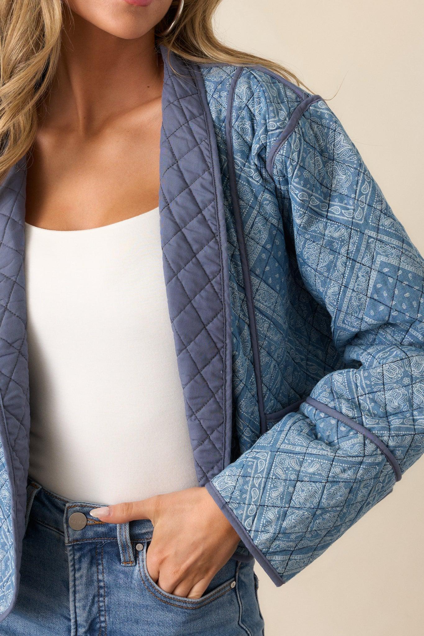 All You Do Light Blue Quilted Jacket Product Image