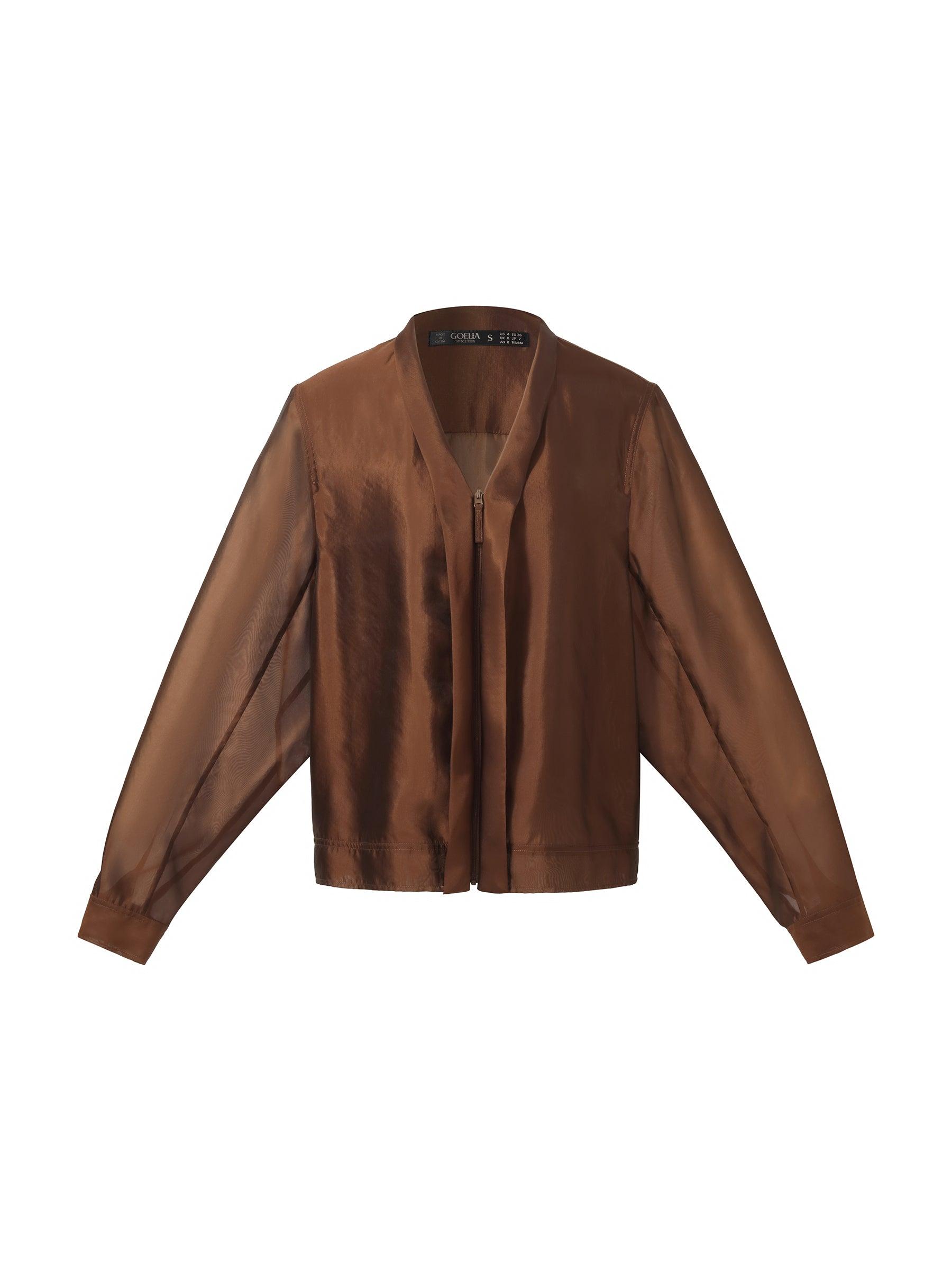 Mulberry Silk Blend Women Zip-Up Sheer Jacket Product Image