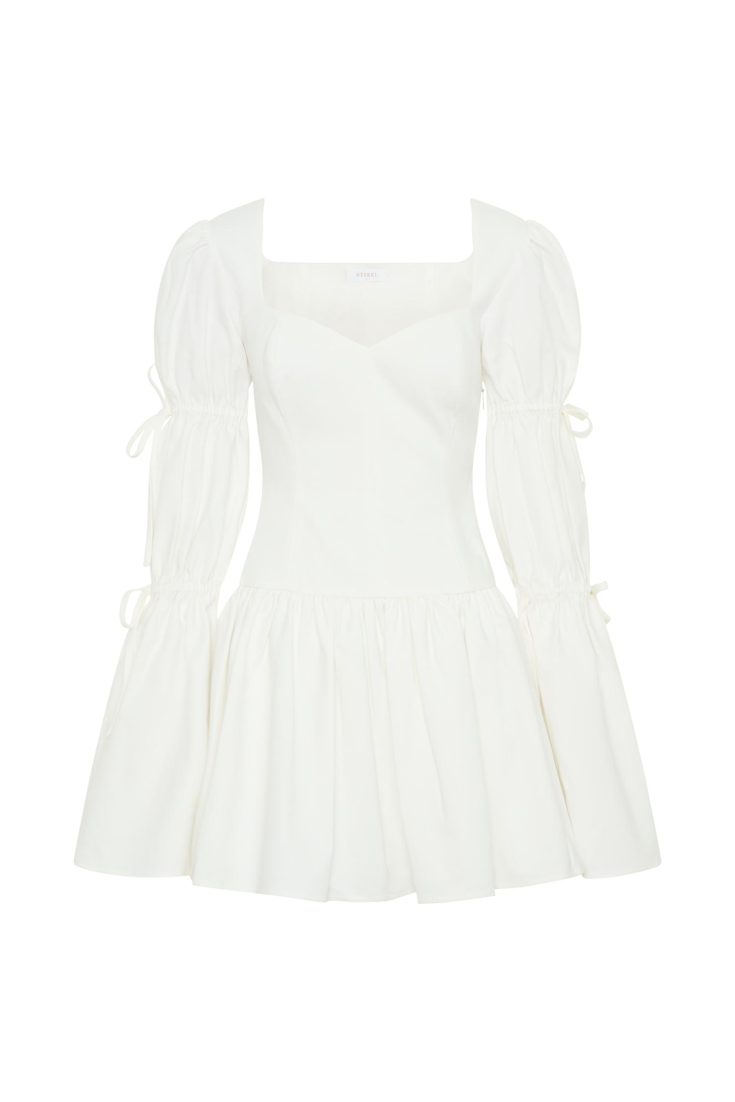 Raine Long Sleeve Cotton Mini Dress - White Product Image